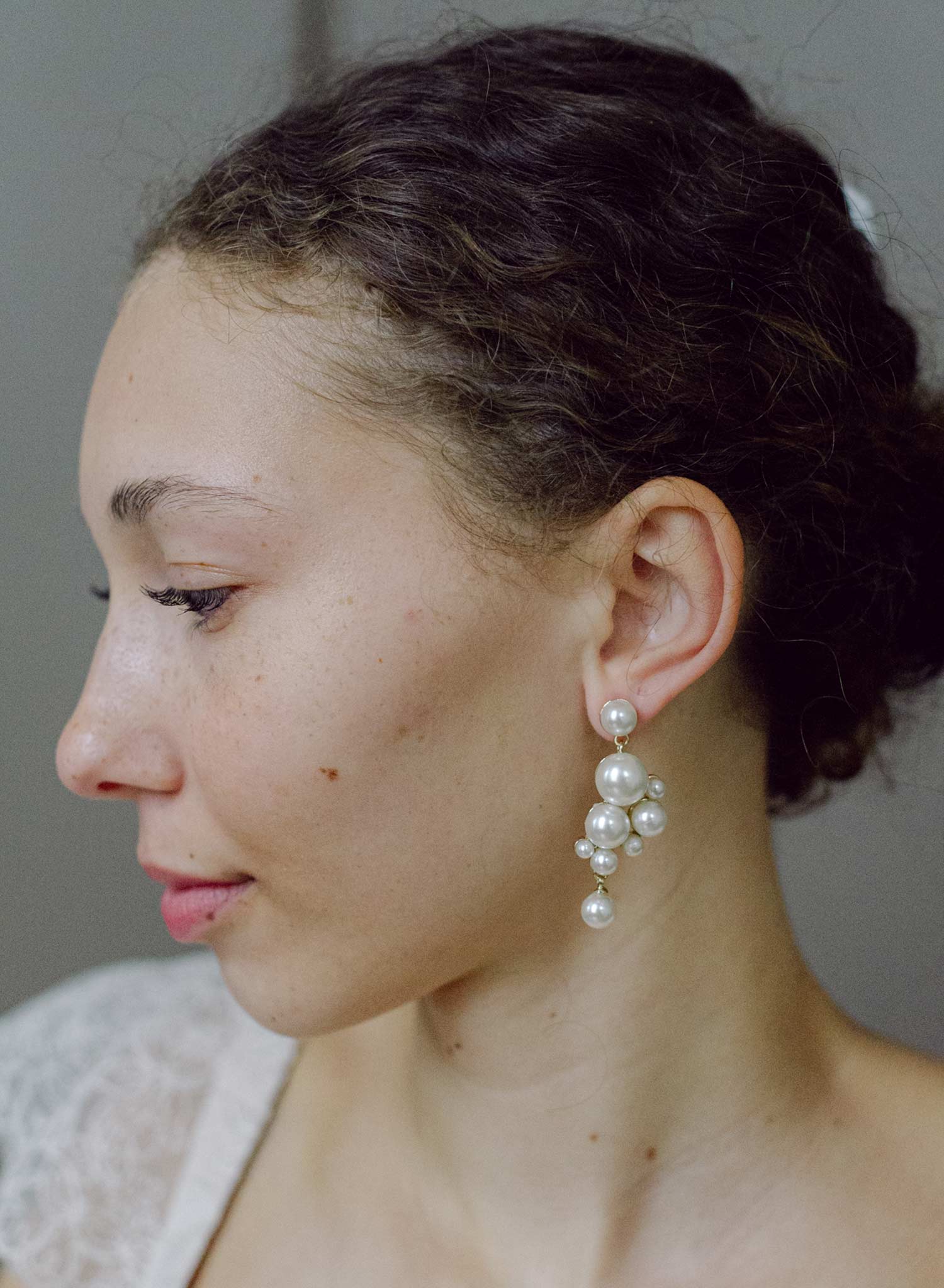 Pearl droplets bridal earrings, medium - Style #2606
