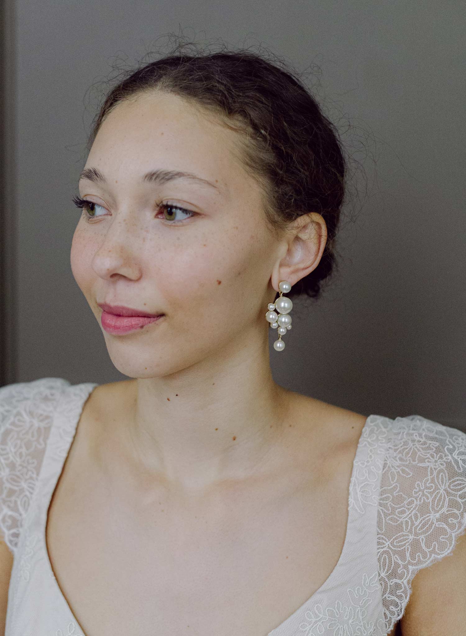 Pearl droplets bridal earrings, medium - Style #2606