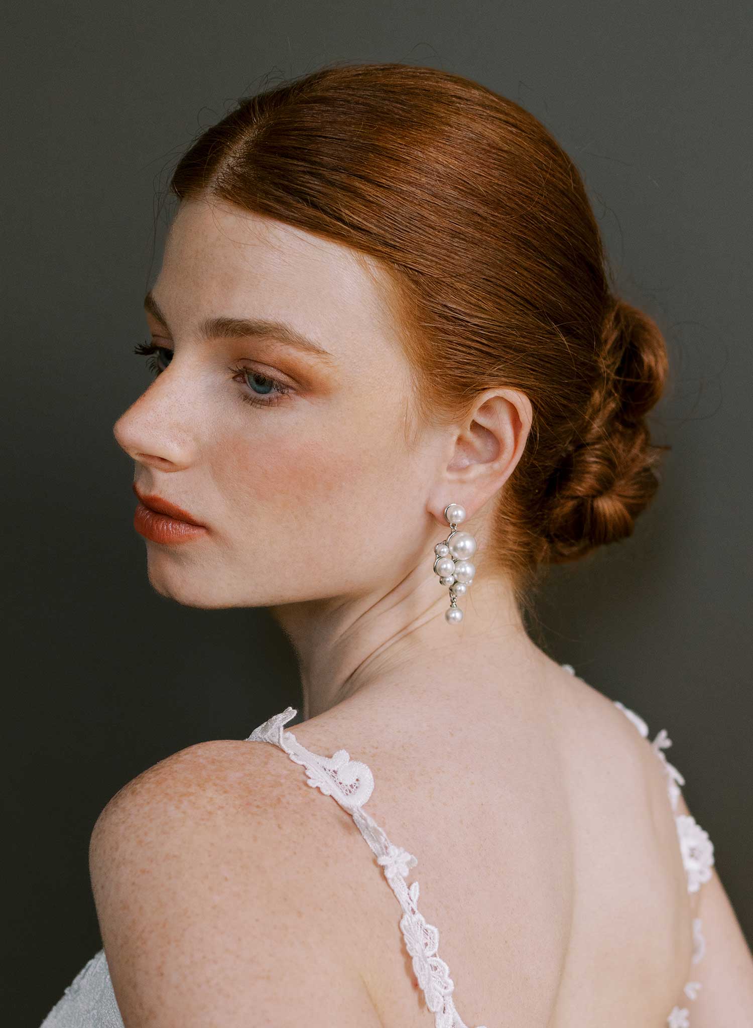 Pearl droplets bridal earrings, medium - Style #2606