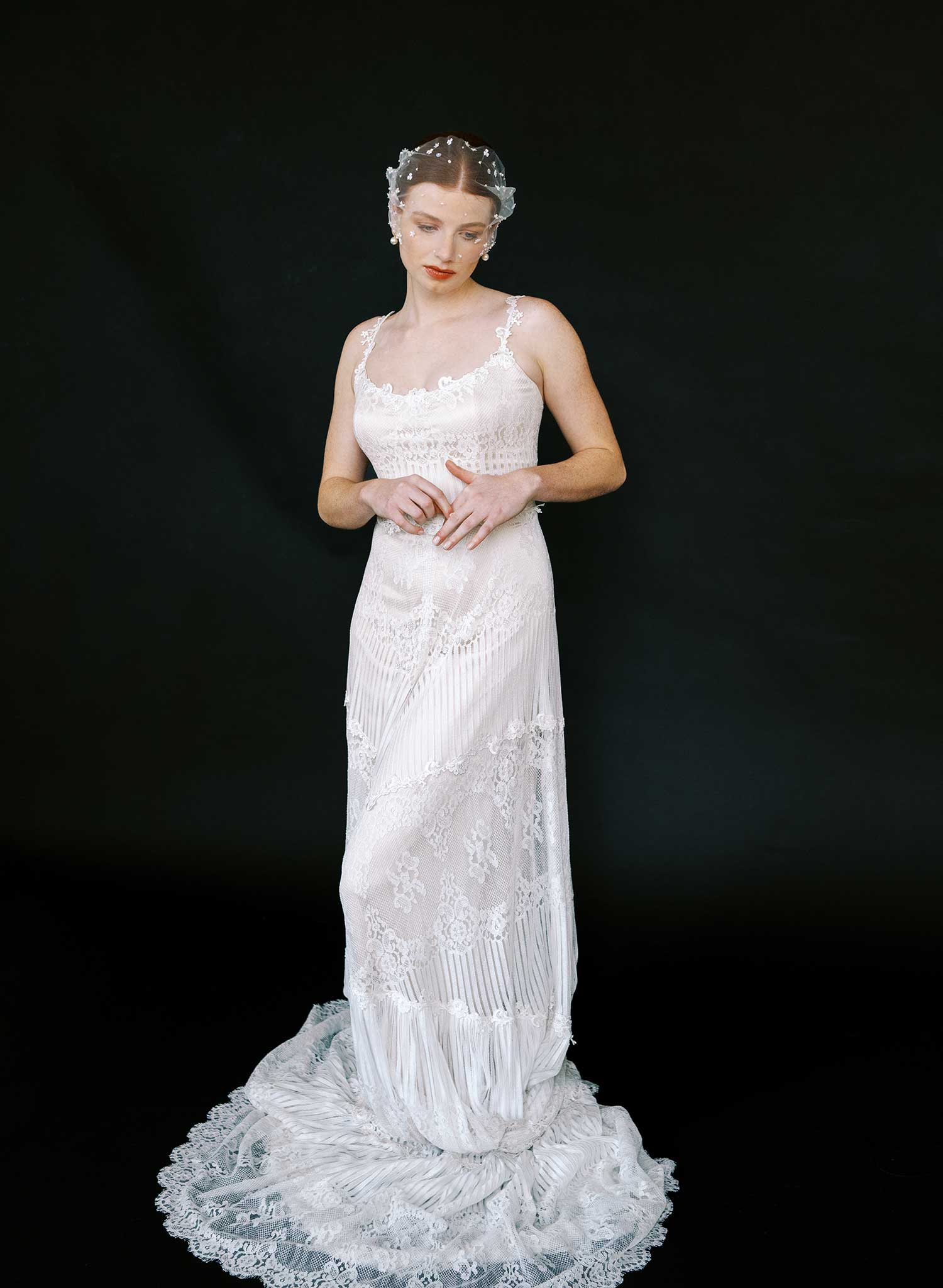 Airy florals tulle bandeau veil - Style #2622