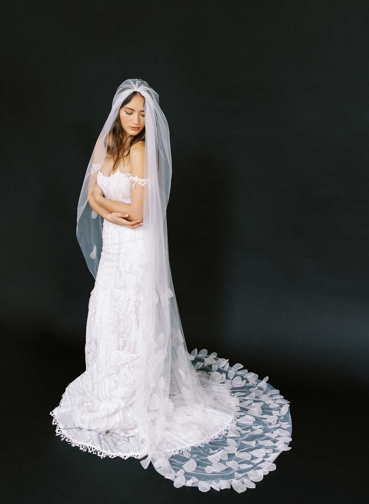 Dragonfly Wings Embroidered Bridal Train Veil – Ethereal Wedding