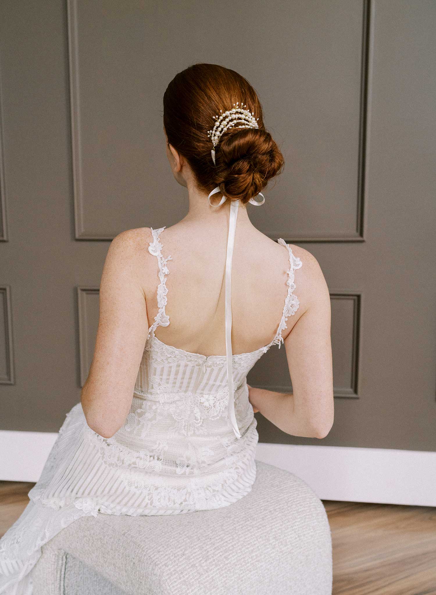 Elegant pearl strand with sprigs, bridal bun wrap - Style #2657