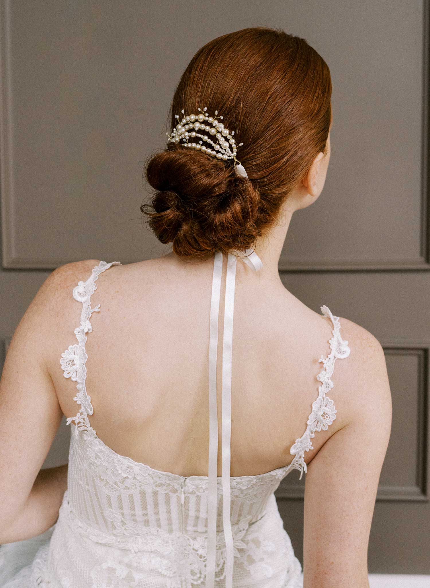 Elegant pearl strand with sprigs, bridal bun wrap - Style #2657
