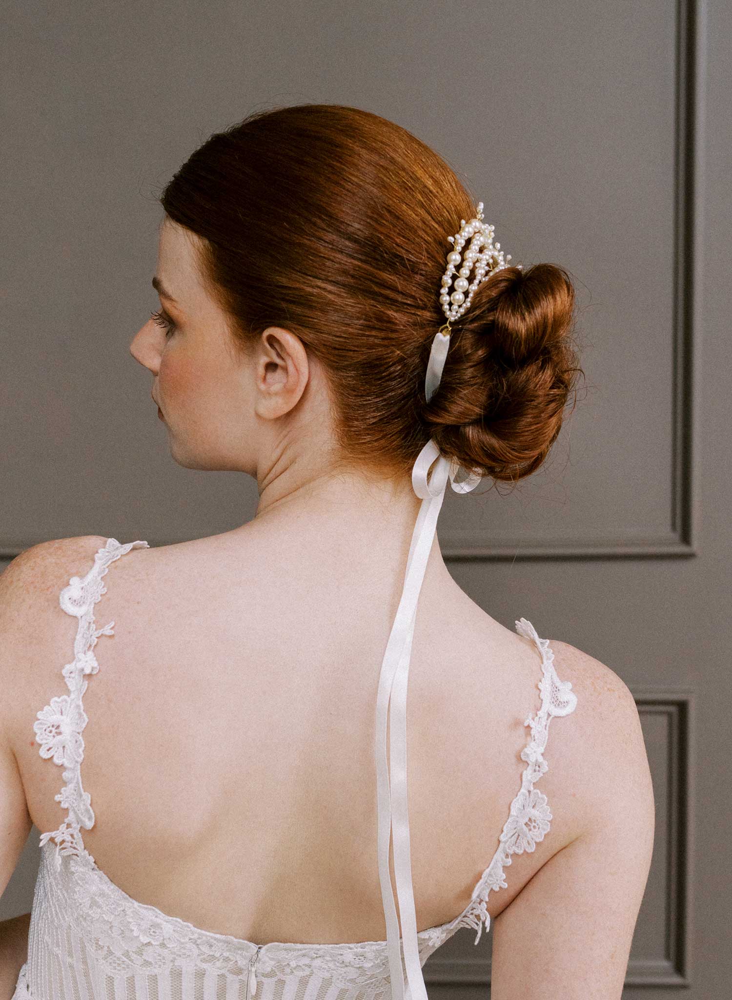 Elegant pearl strand with sprigs, bridal bun wrap - Style #2657