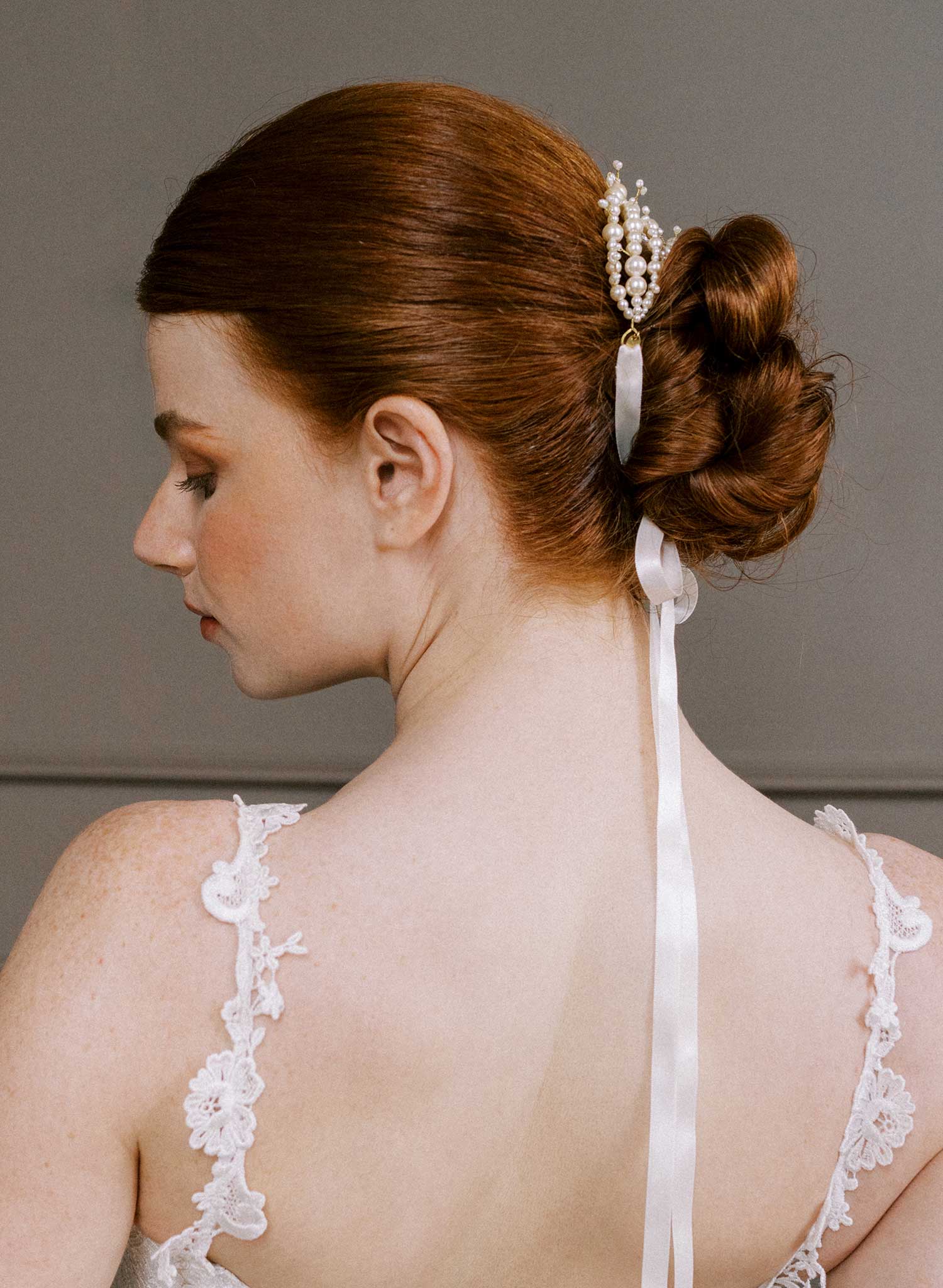 Elegant pearl strand with sprigs, bridal bun wrap - Style #2657