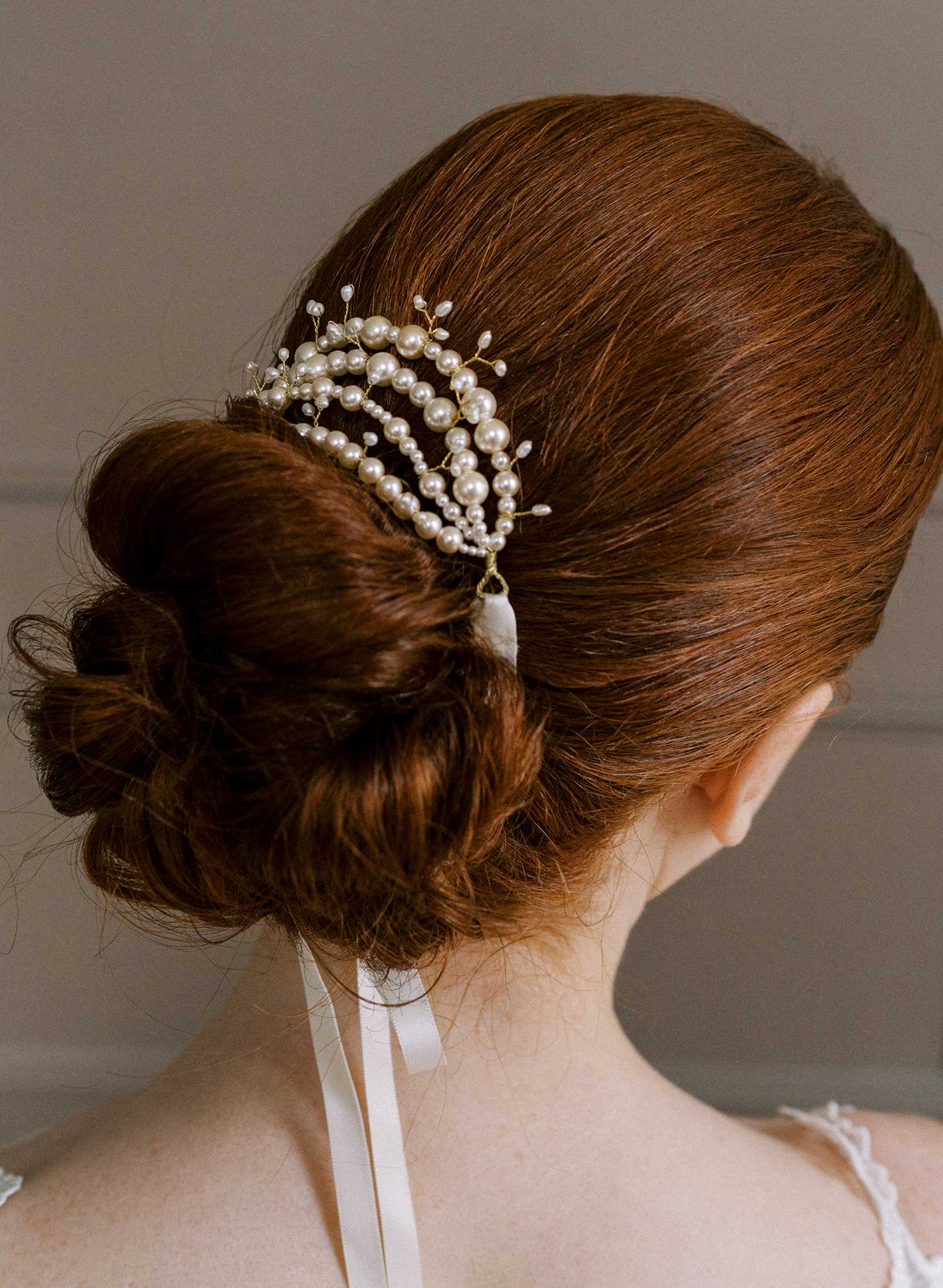 Elegant pearl strand with sprigs, bridal bun wrap - Style #2657