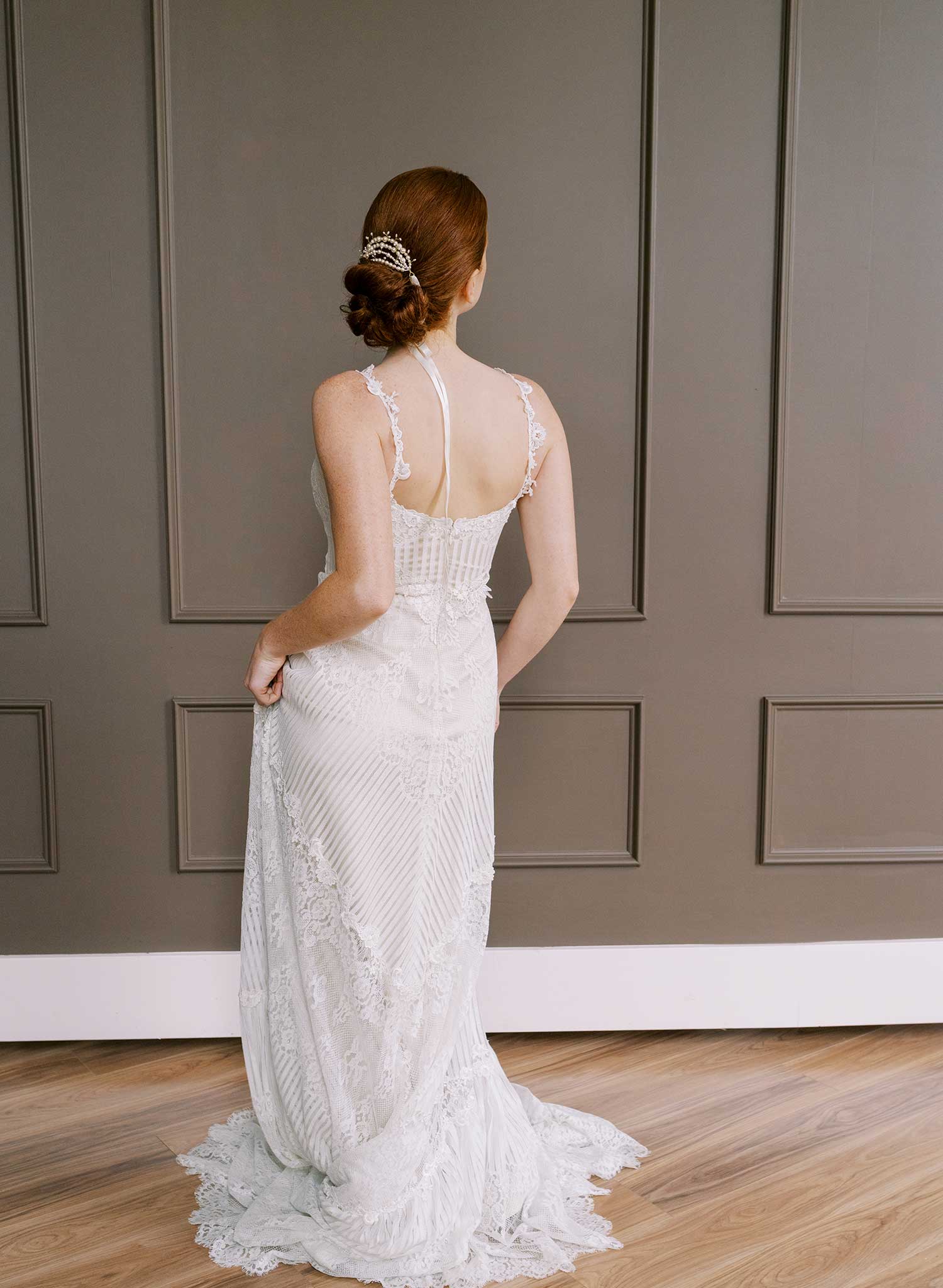 Elegant pearl strand with sprigs, bridal bun wrap - Style #2657