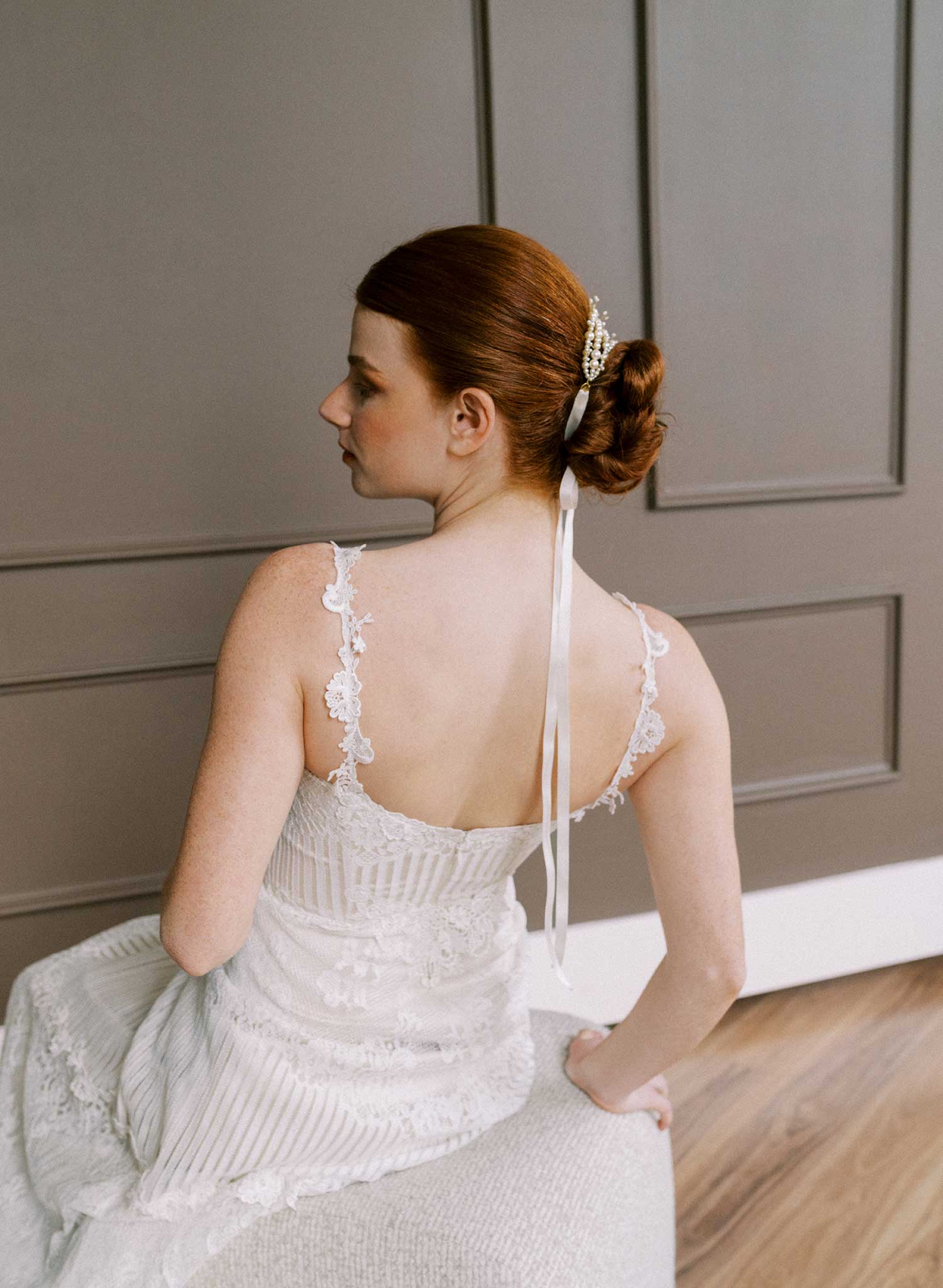 Elegant pearl strand with sprigs, bridal bun wrap - Style #2657