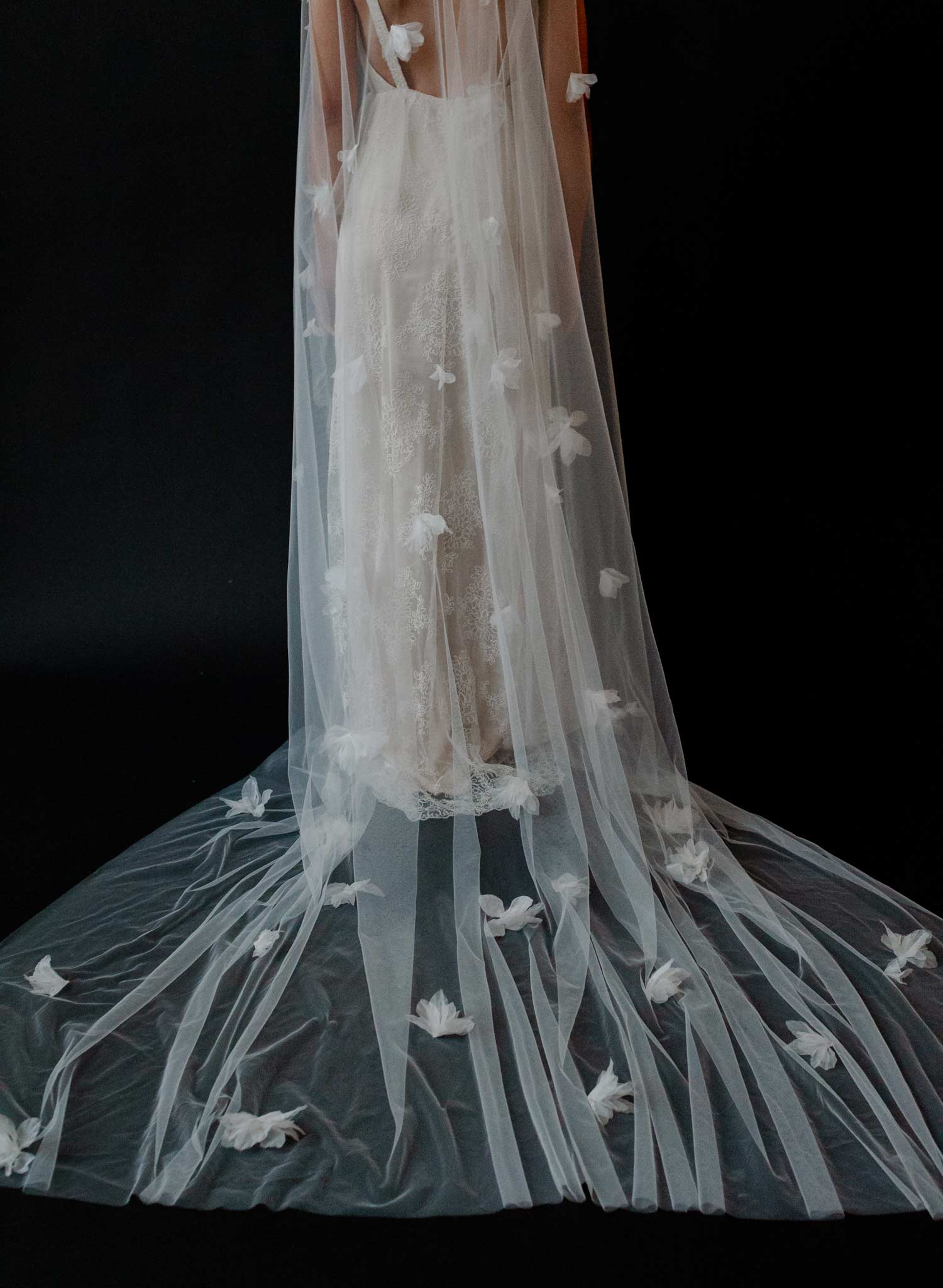Wispy silk blossoms wide bridal mantilla veil - Style #2634