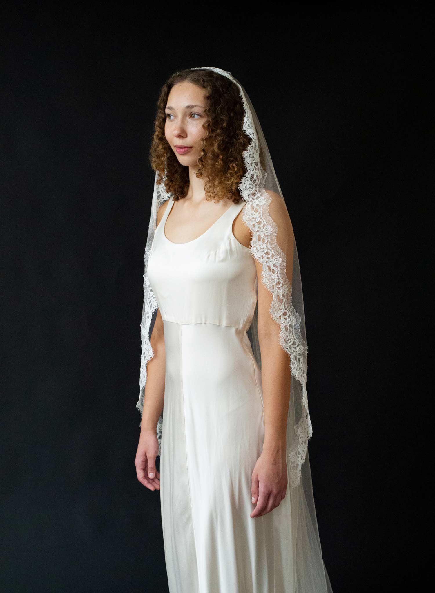 French lace ribbon embroidery train veil - Style #2635