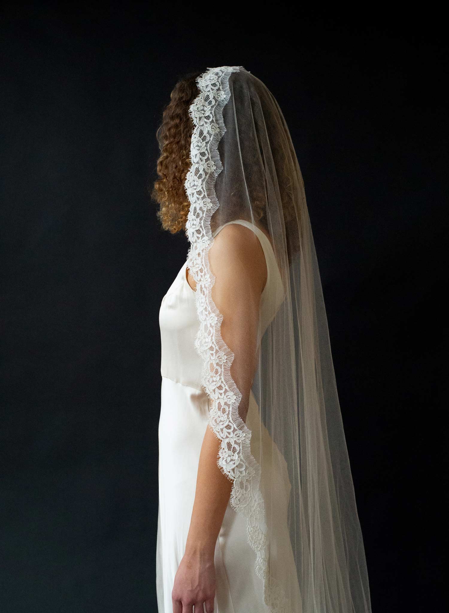 French lace ribbon embroidery train veil - Style #2635