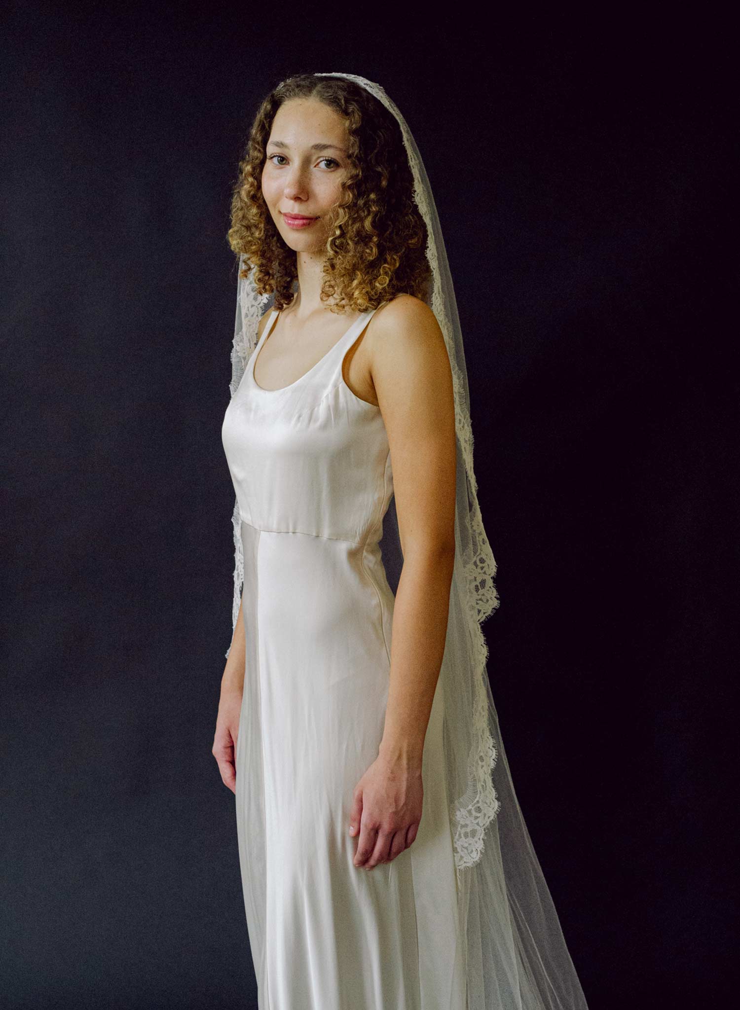 French lace ribbon embroidery train veil - Style #2635