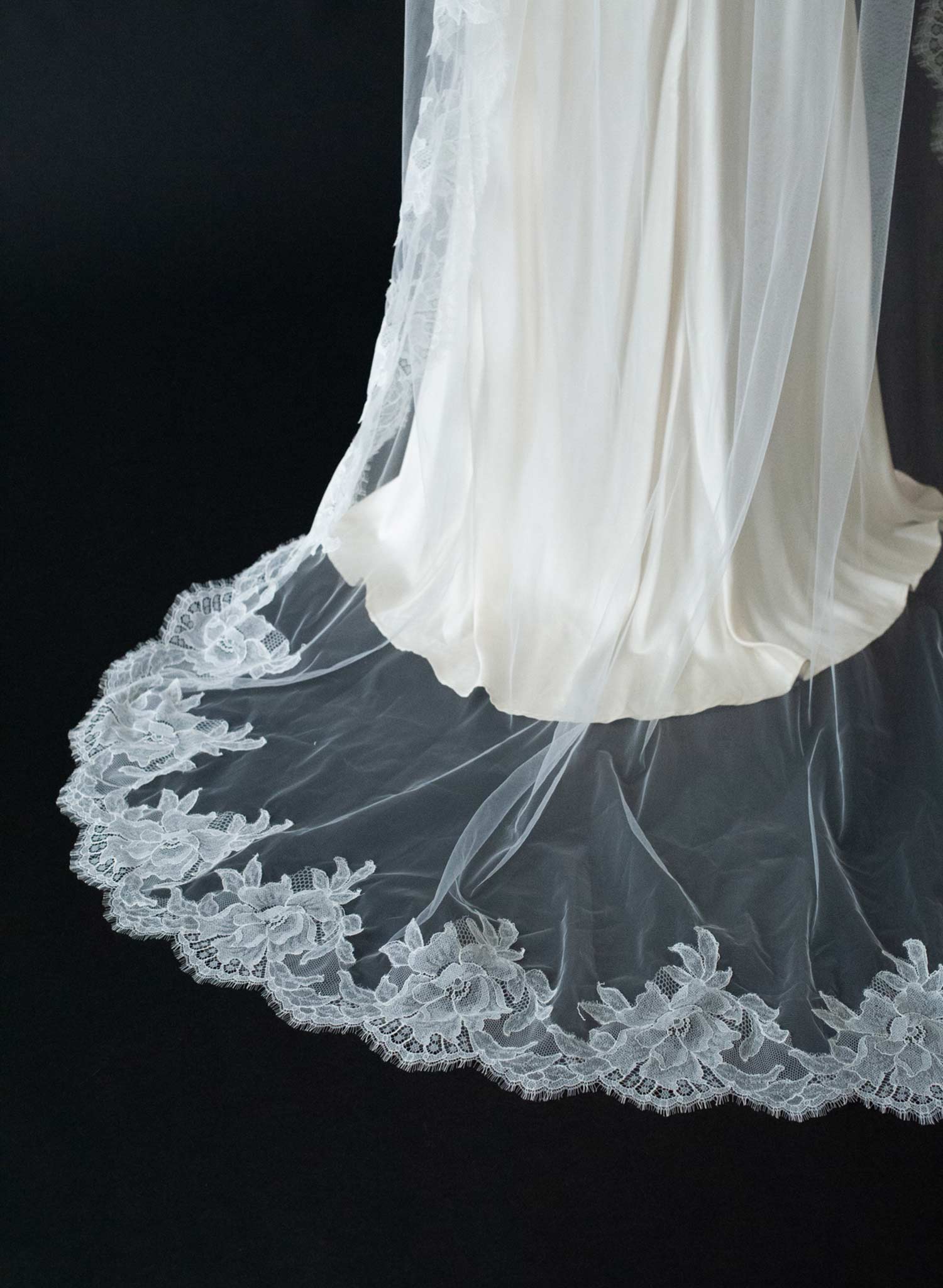 Sheer florals French lace train veil - Style #2636