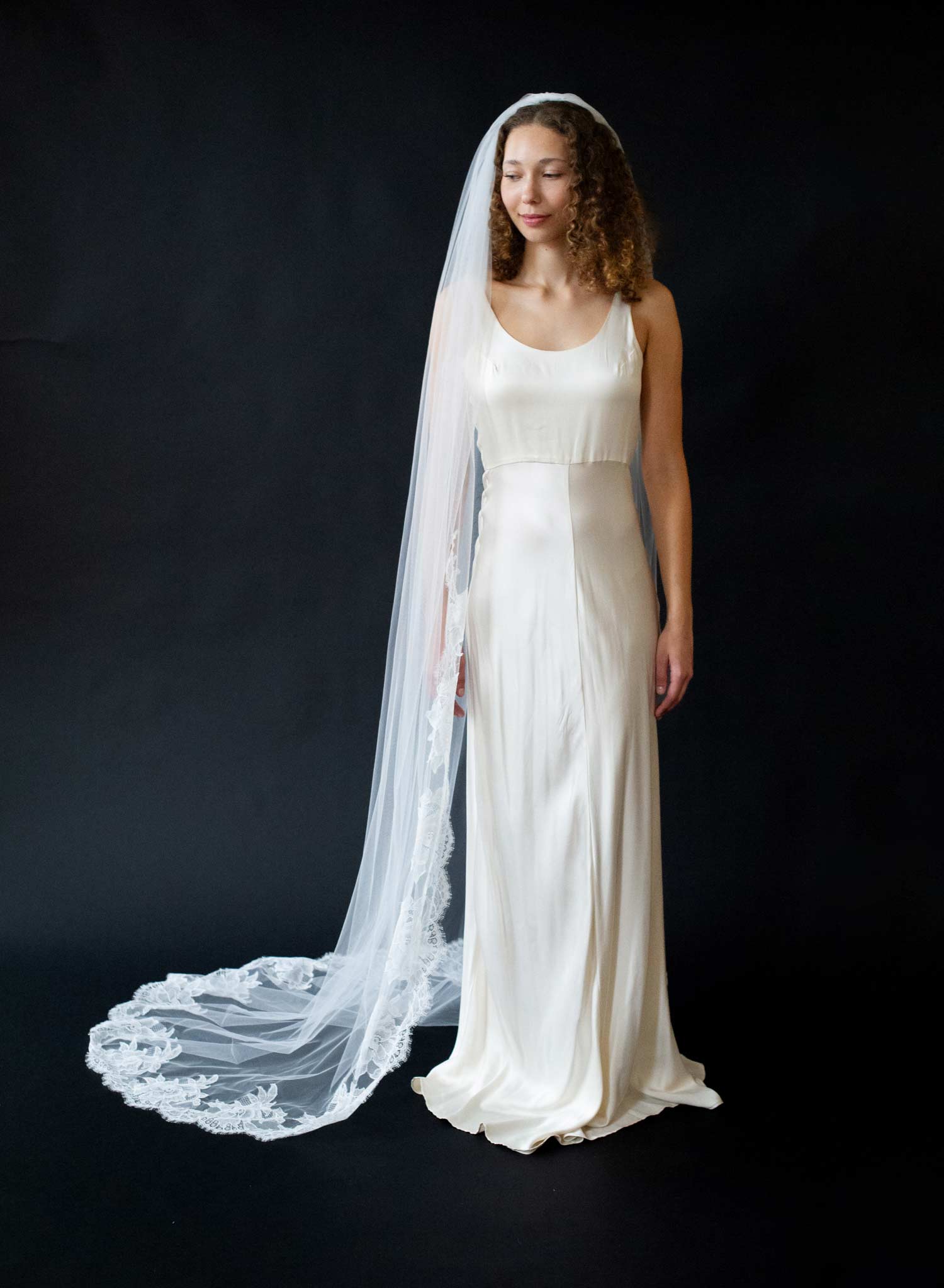 Sheer florals French lace train veil - Style #2636