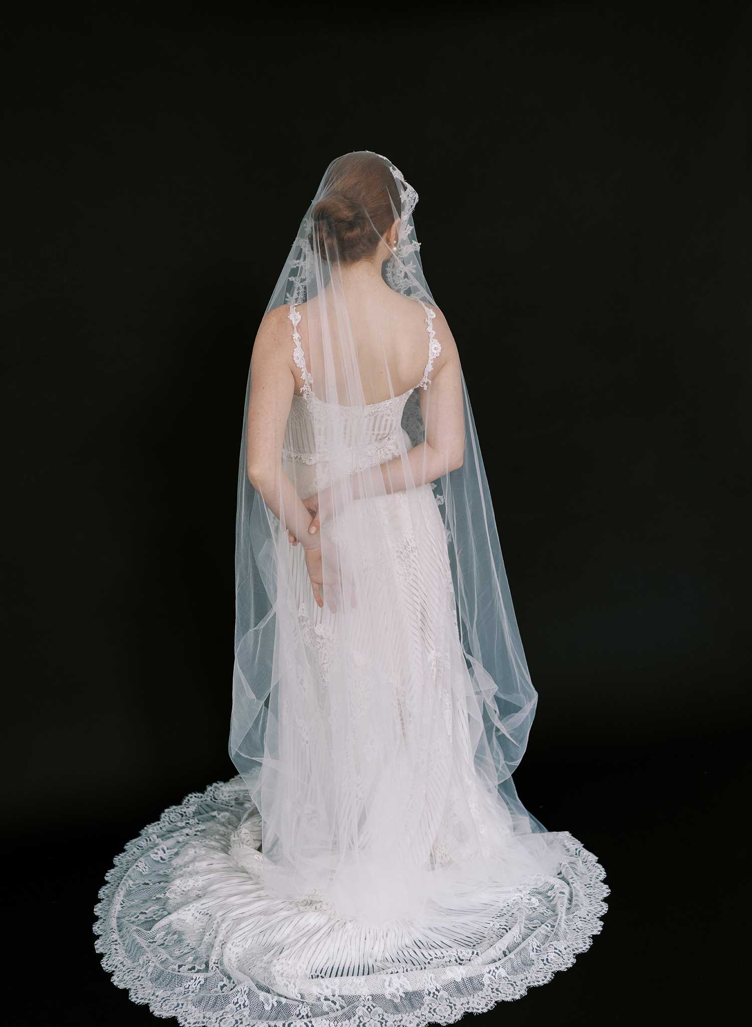 Wide mantilla veil with French lace trim - Style #2640