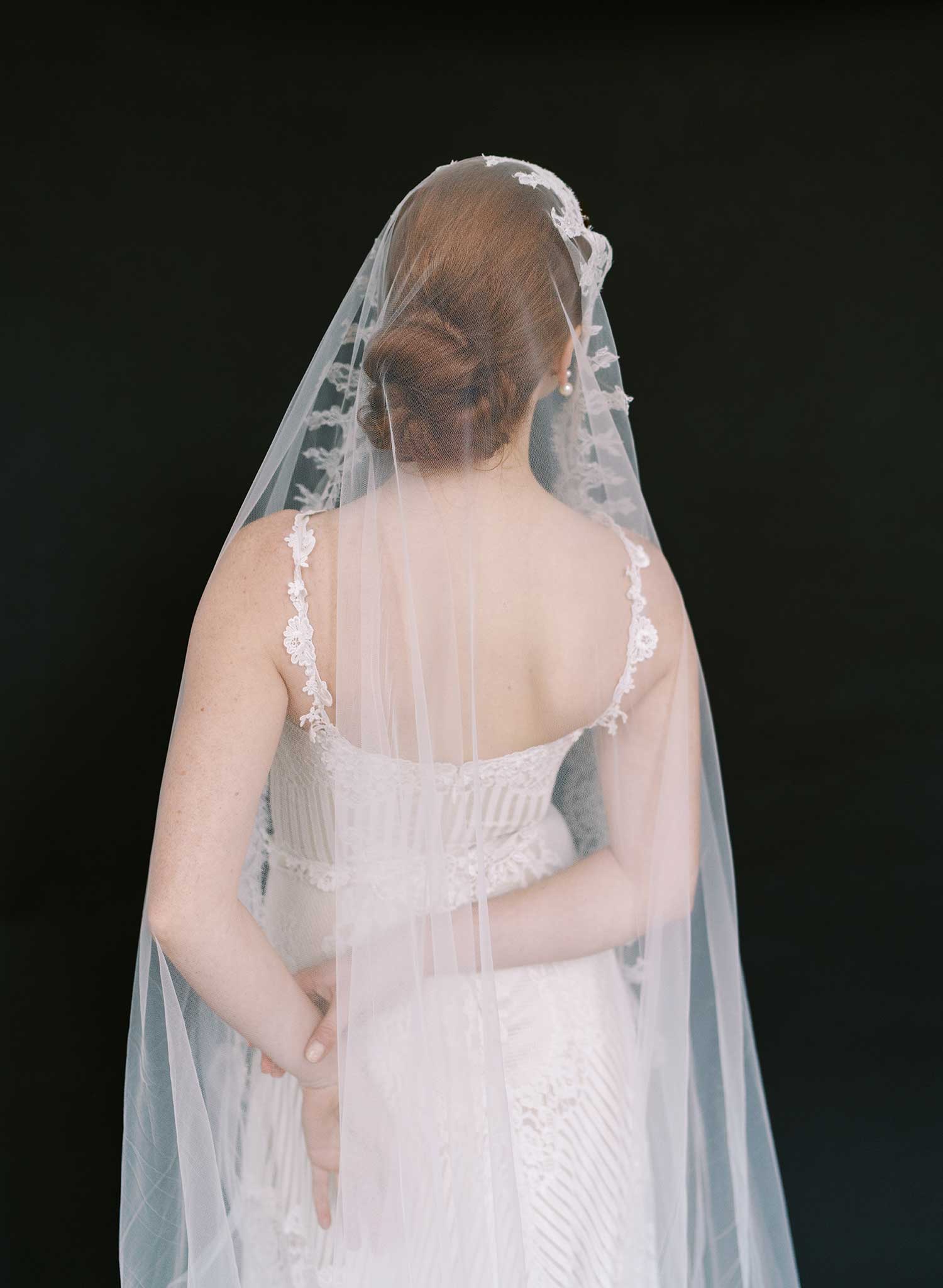 Wide mantilla veil with French lace trim - Style #2640