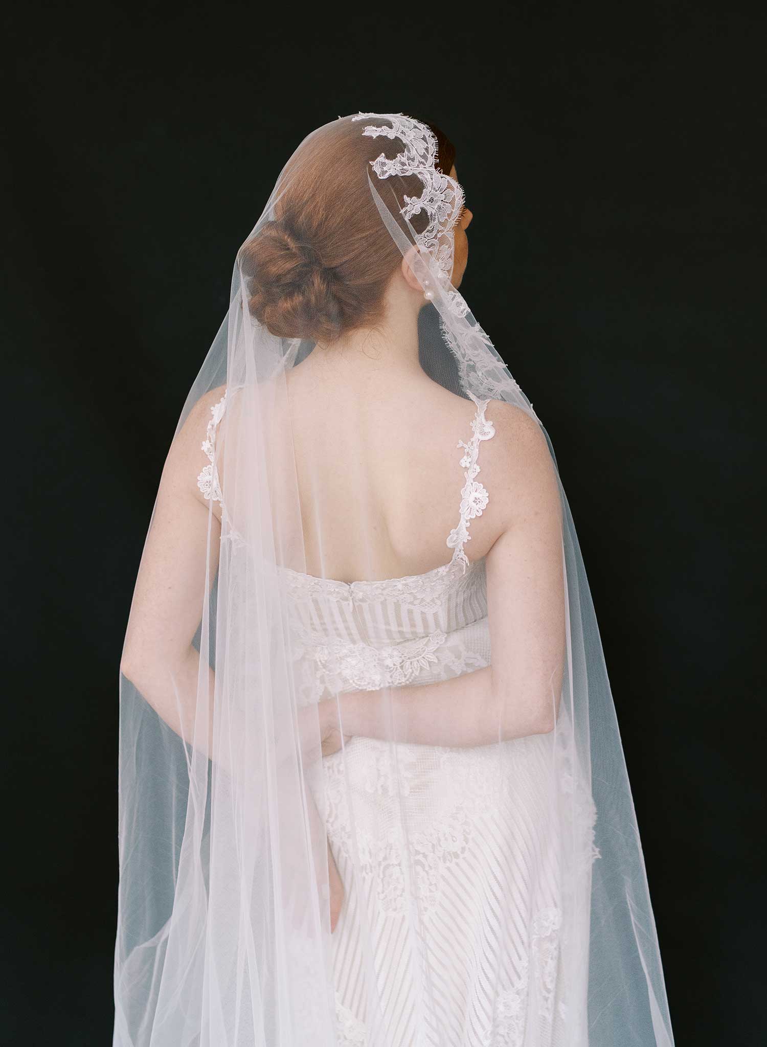 Wide mantilla veil with French lace trim - Style #2640
