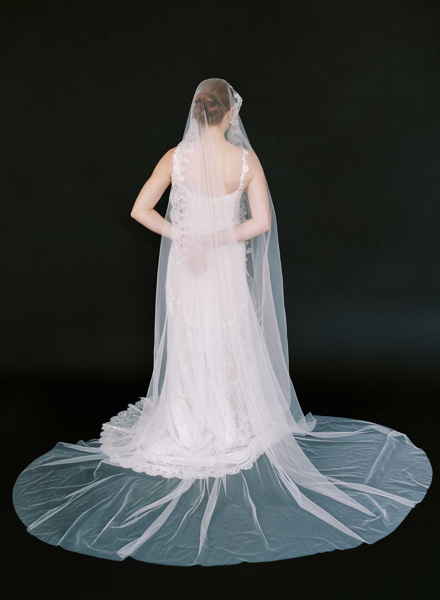 Wide mantilla veil with French lace trim - Style #2640