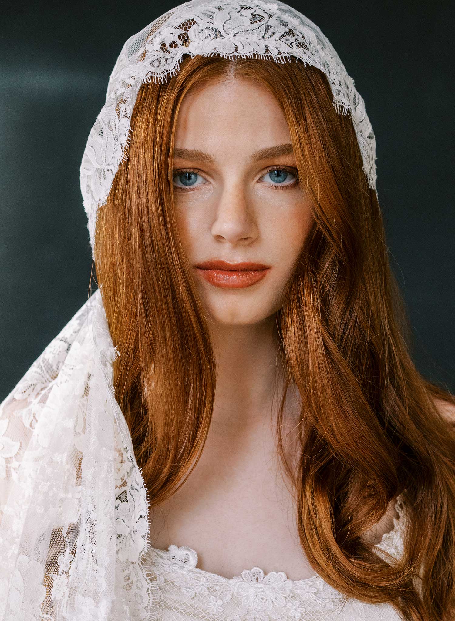 Juliet cap veil with allover French lace, fingertip - Style #2642