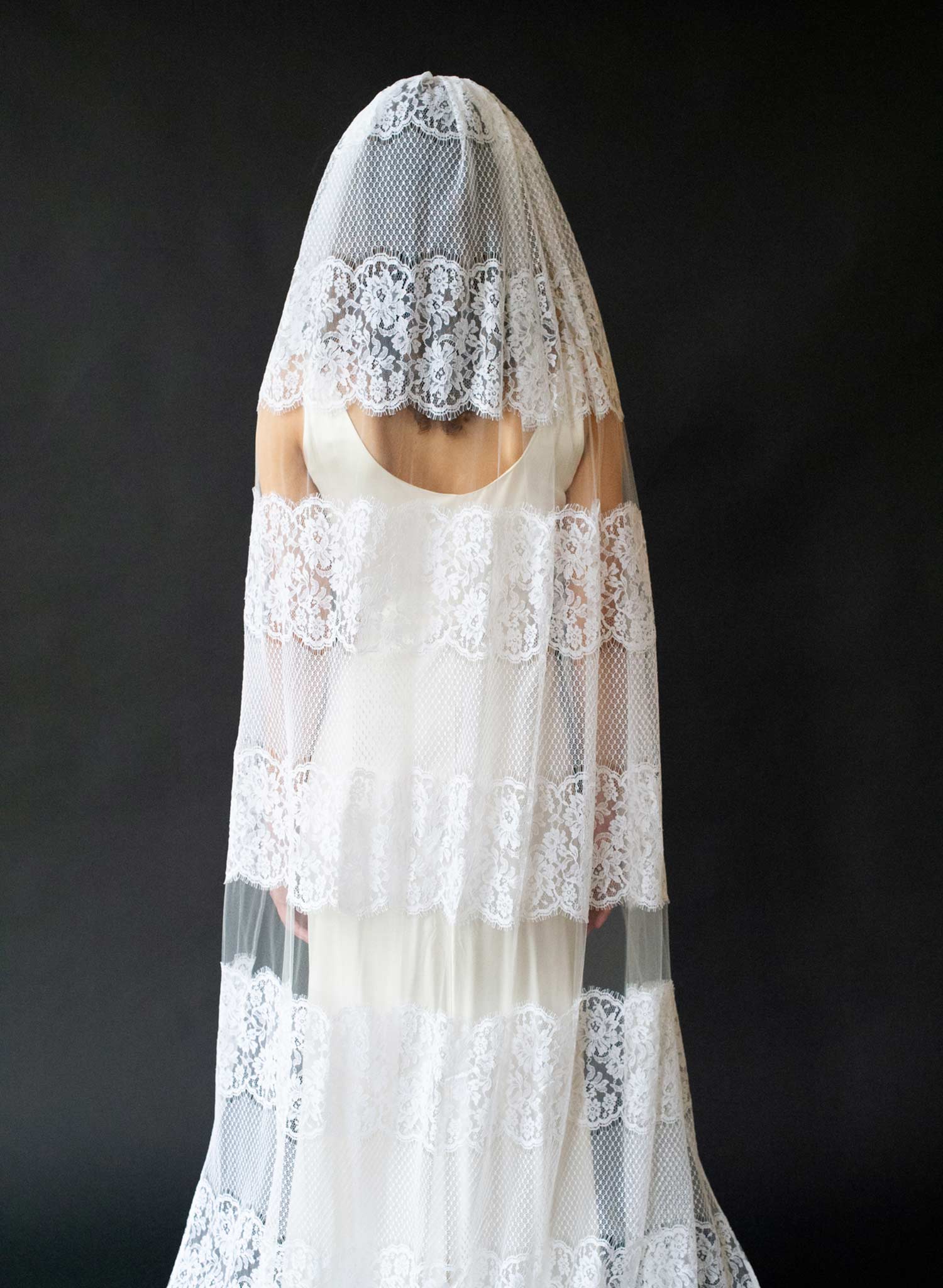 Columnar French lace chapel train veil - Style #2643