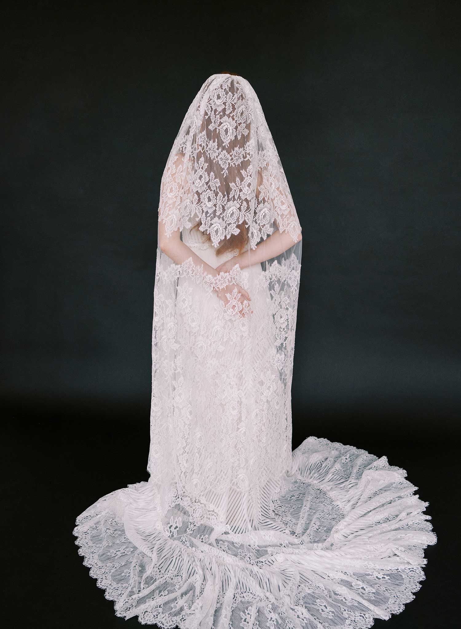 Columnar French lace, floral short chapel veil - Style #2644