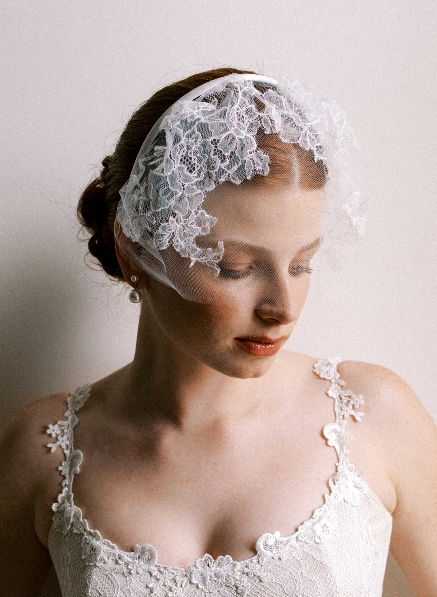 Tulle with French lace bridal headband veil - Style #2645