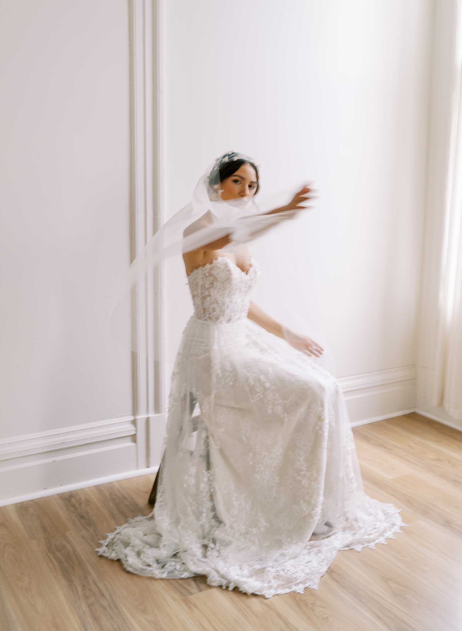 Hand sculpted clay and silk florals train veil - Style #2647