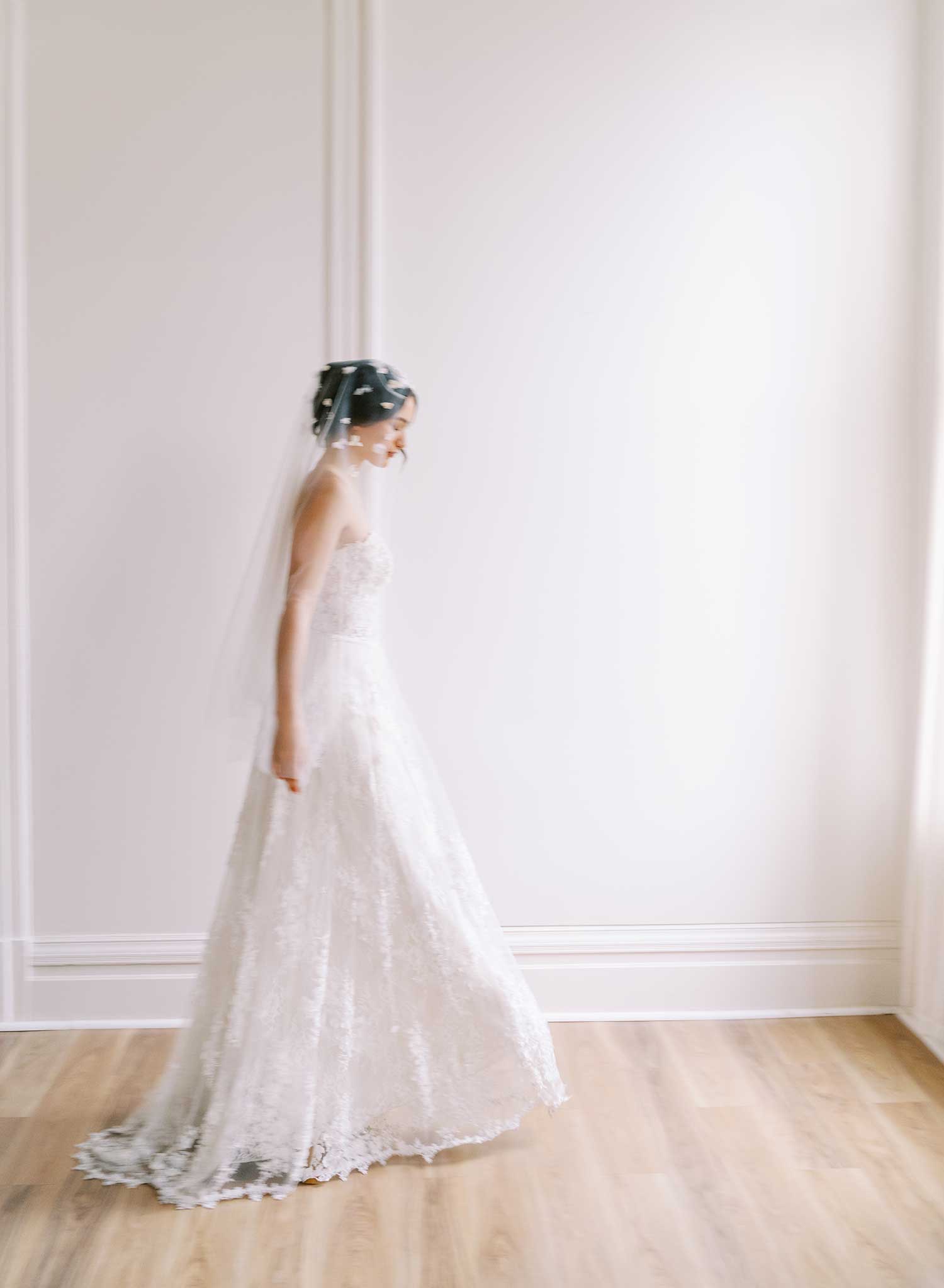 Hand sculpted clay and silk florals train veil - Style #2647