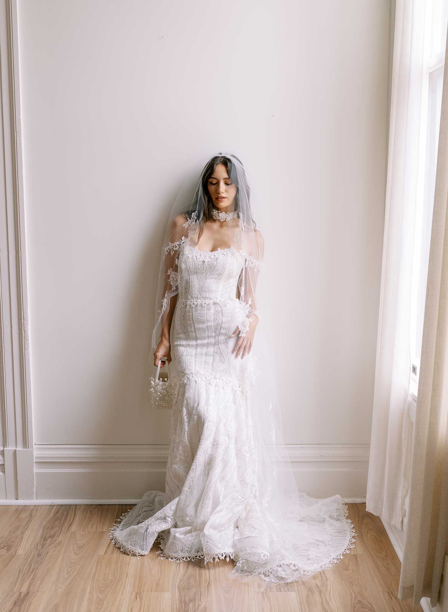 Floating French lace border train veil - Style #2648