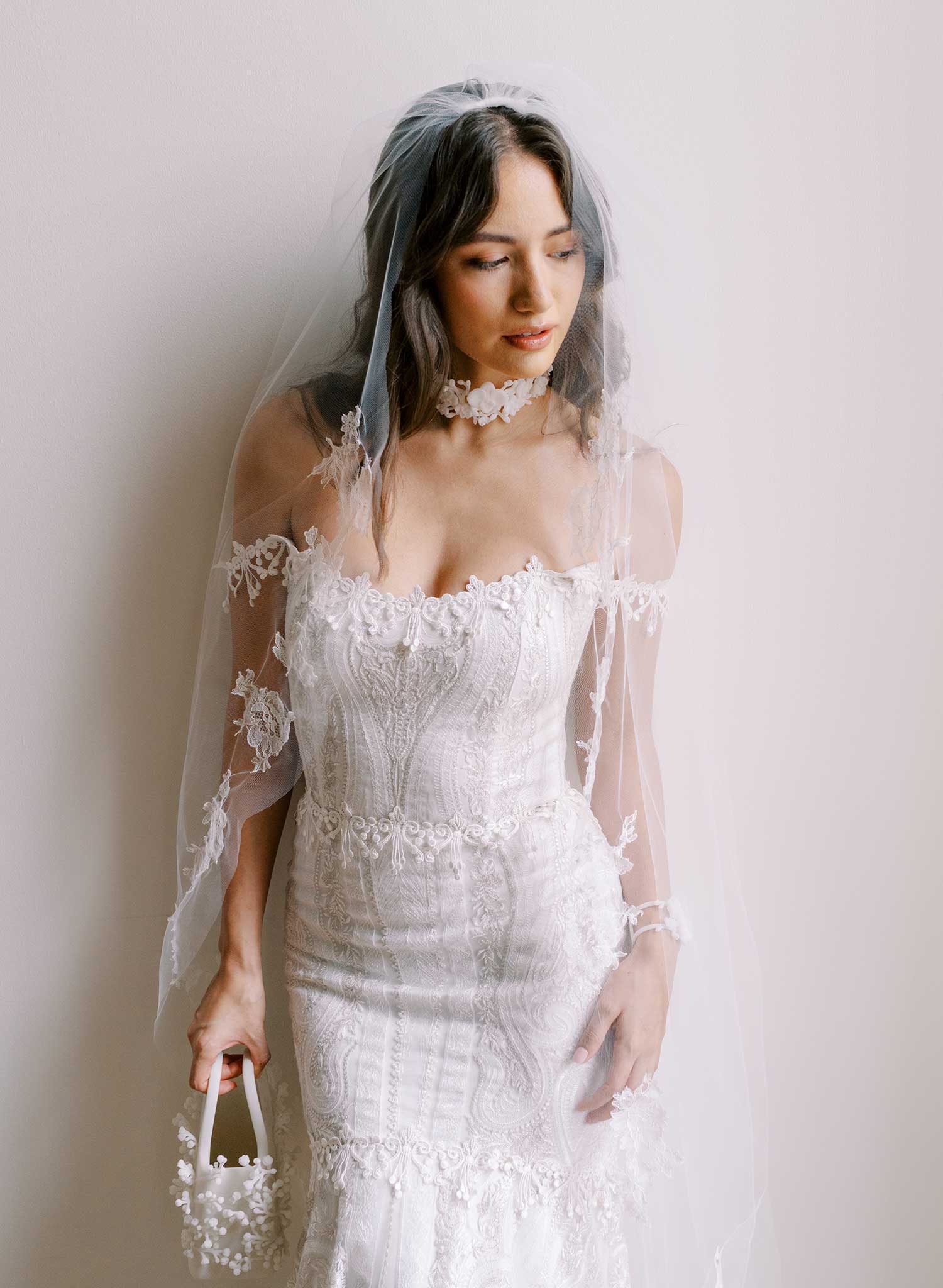 Floating French lace border train veil - Style #2648