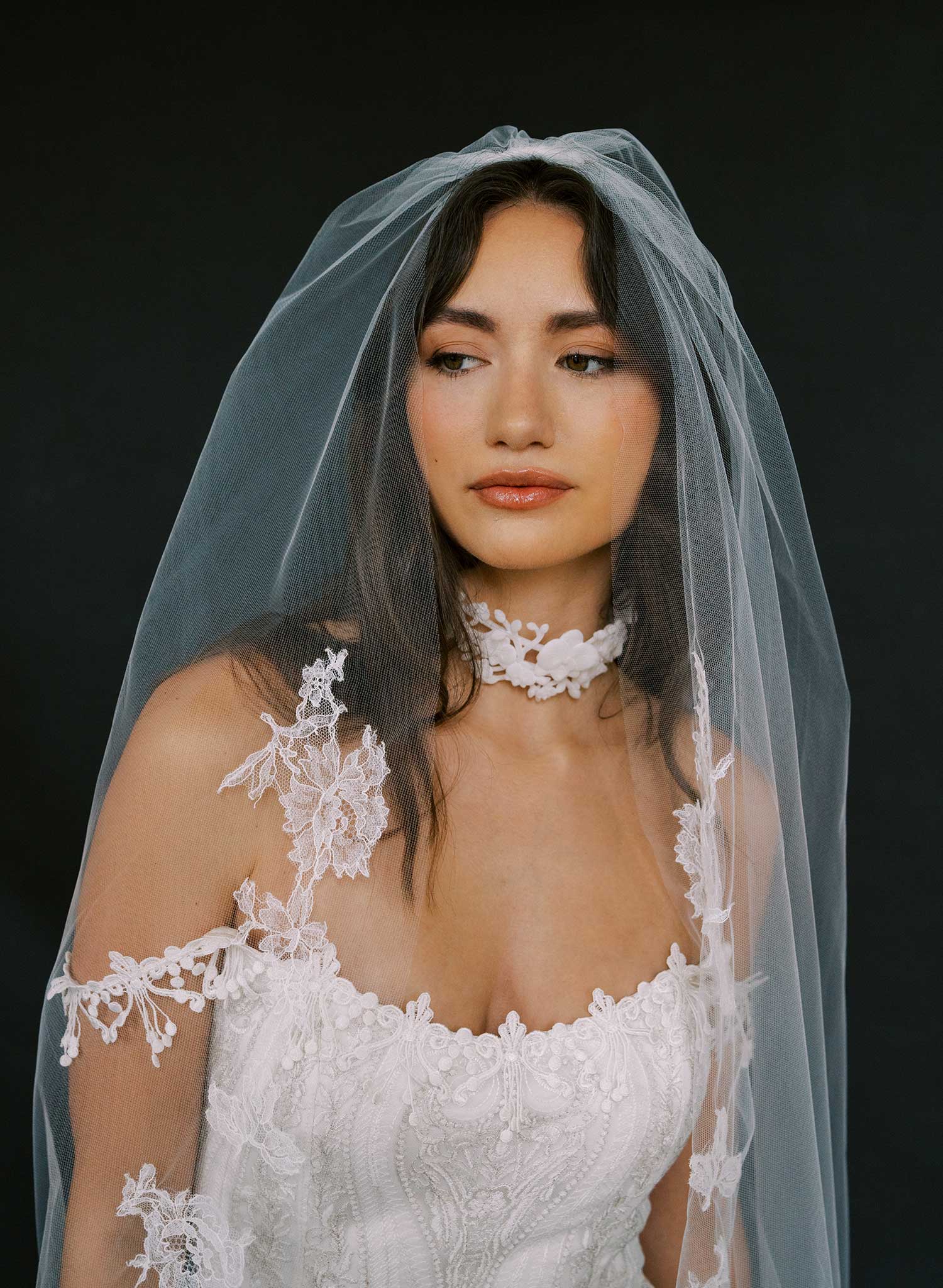 Floating French lace border train veil - Style #2648