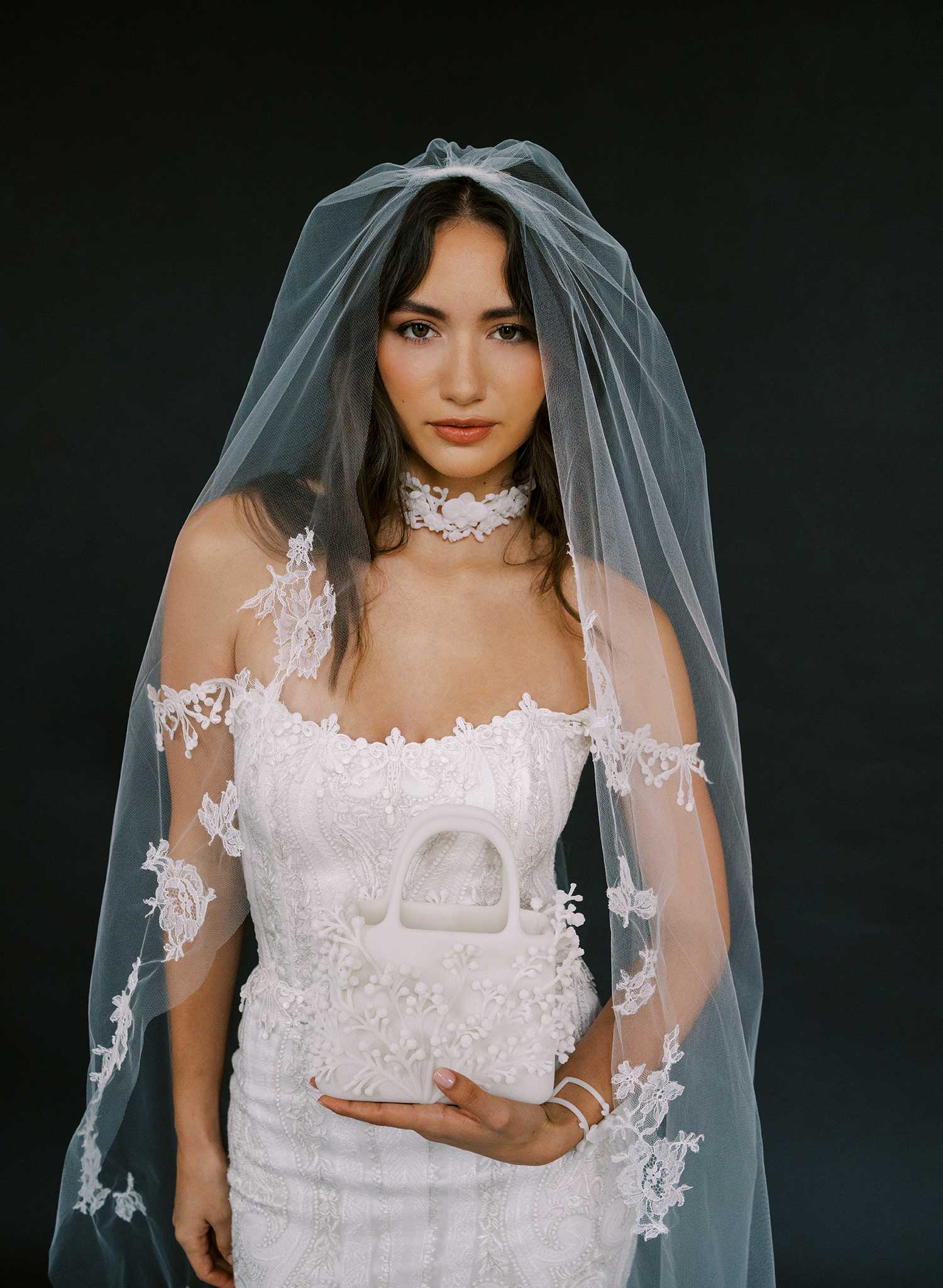 Floating French lace border train veil - Style #2648