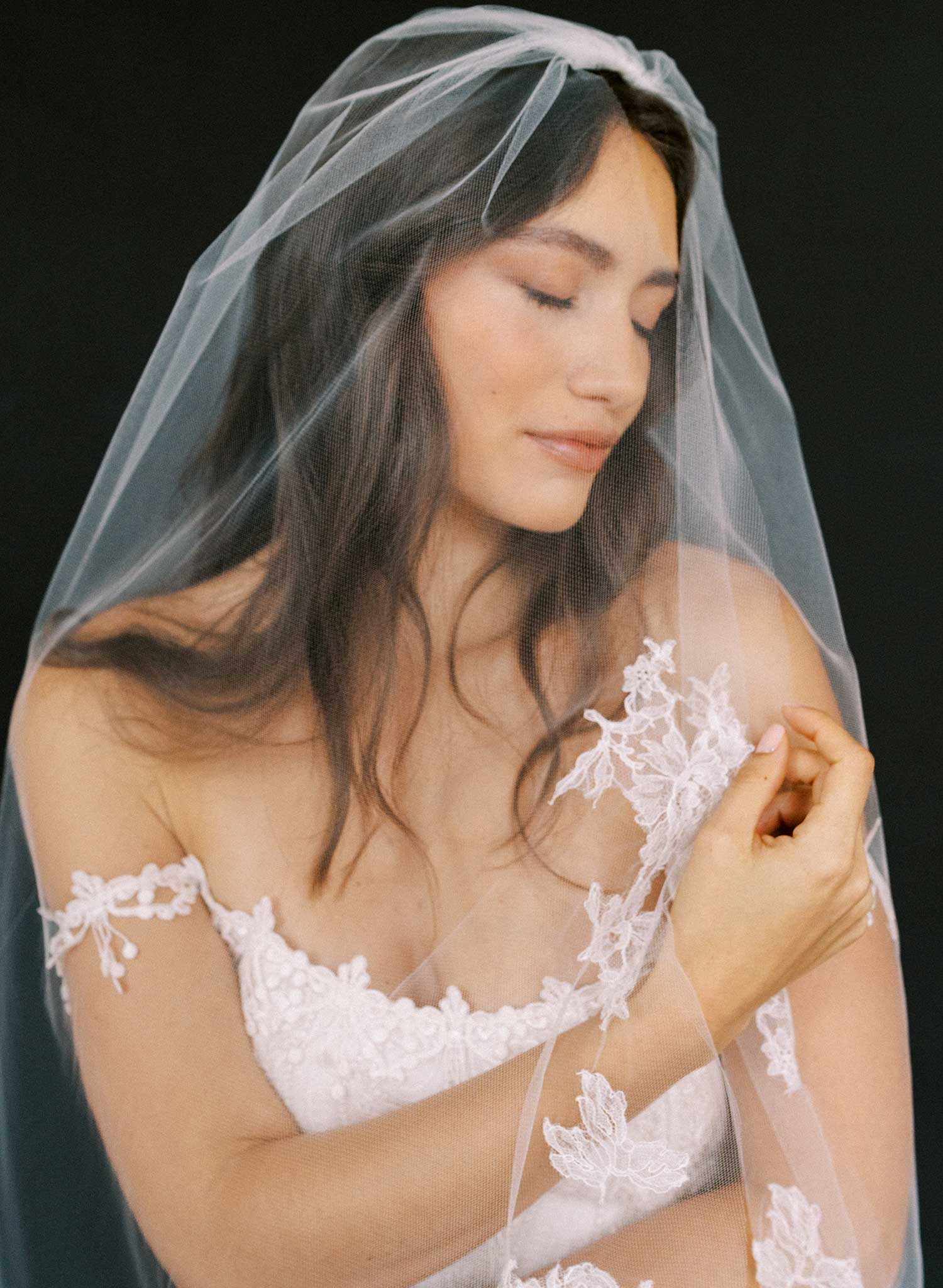 Floating French lace border train veil - Style #2648