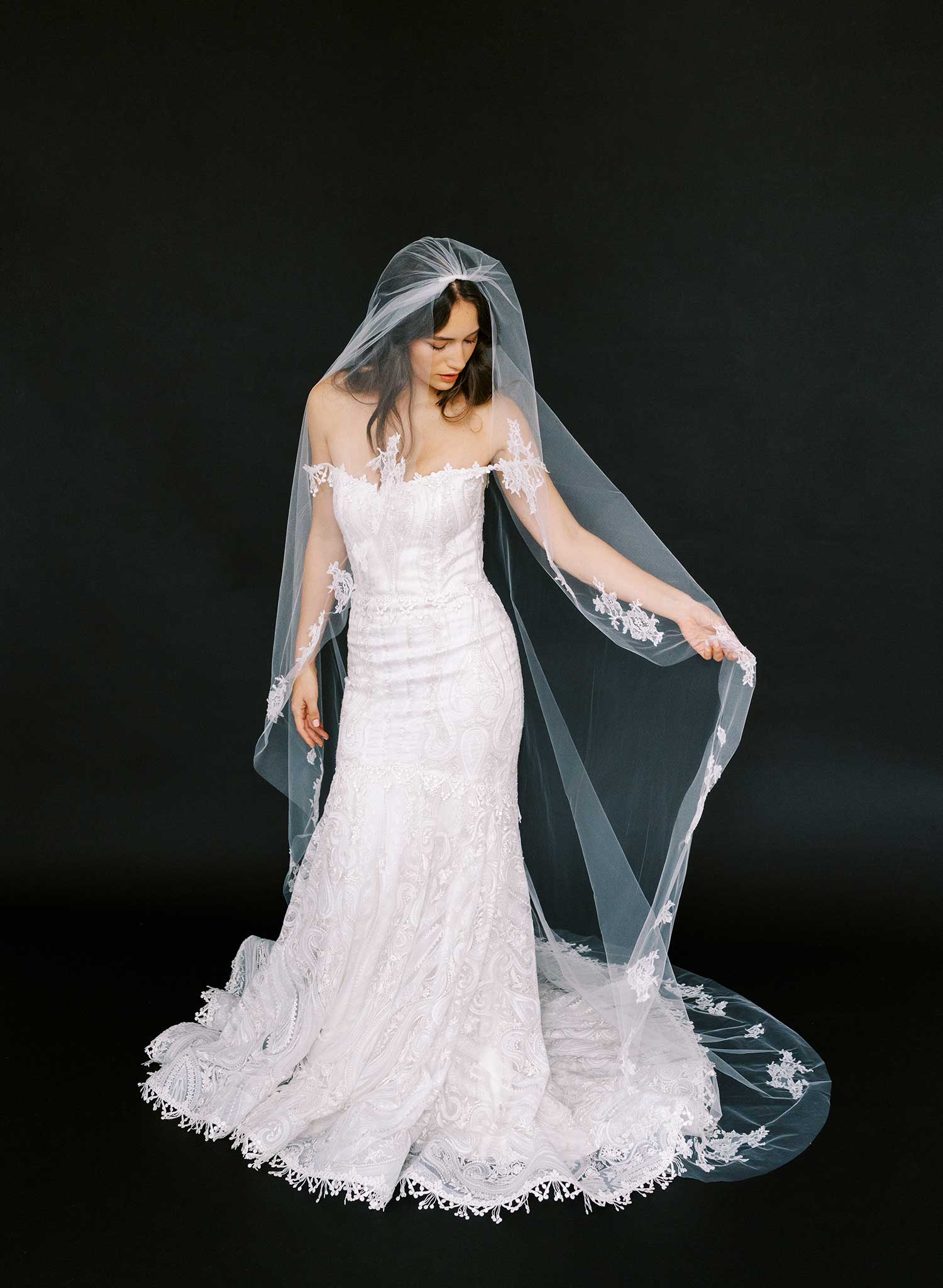 Floating French lace border train veil - Style #2648
