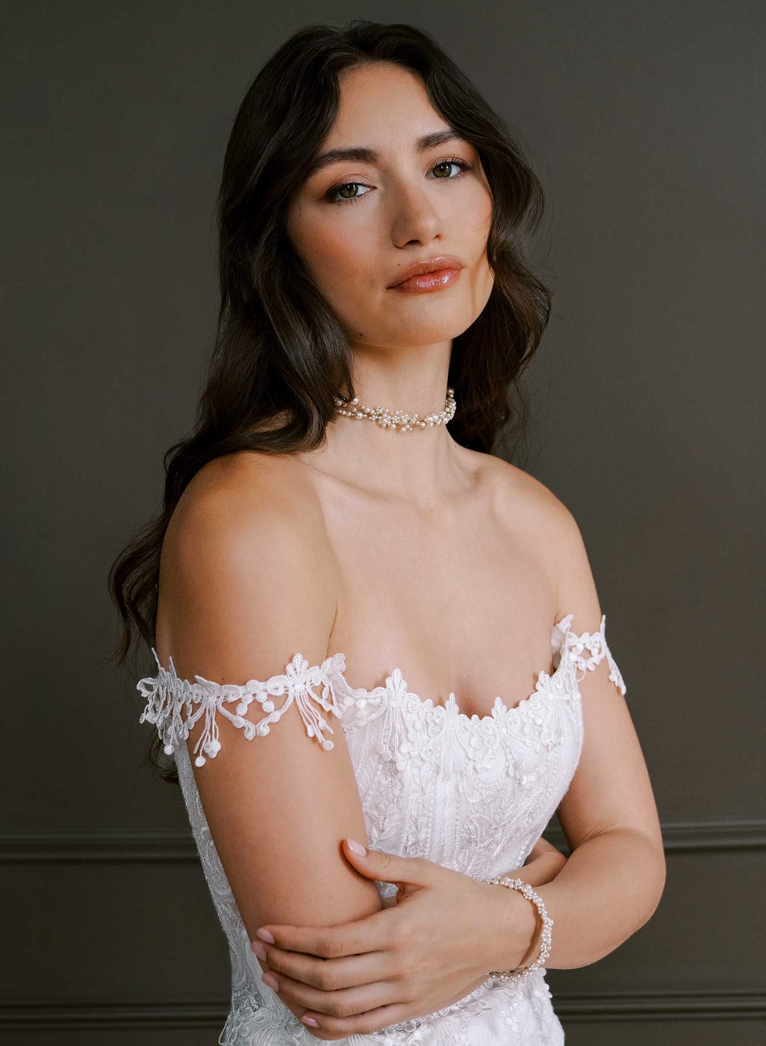 Twisted bridal pearl choker necklace - Style #2651