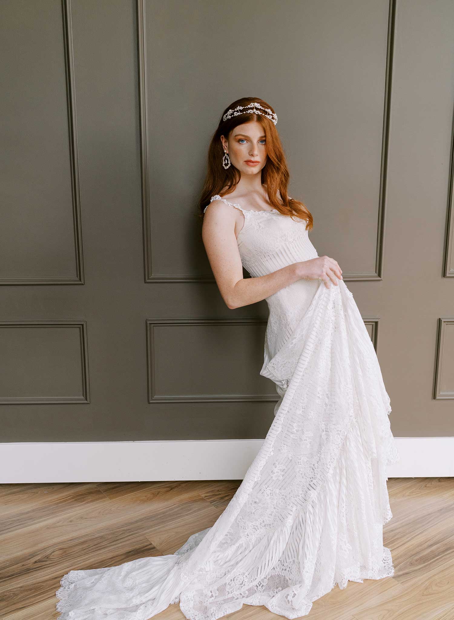 Twisted teardrop bridal pearl earrings, Medium - Style #2653