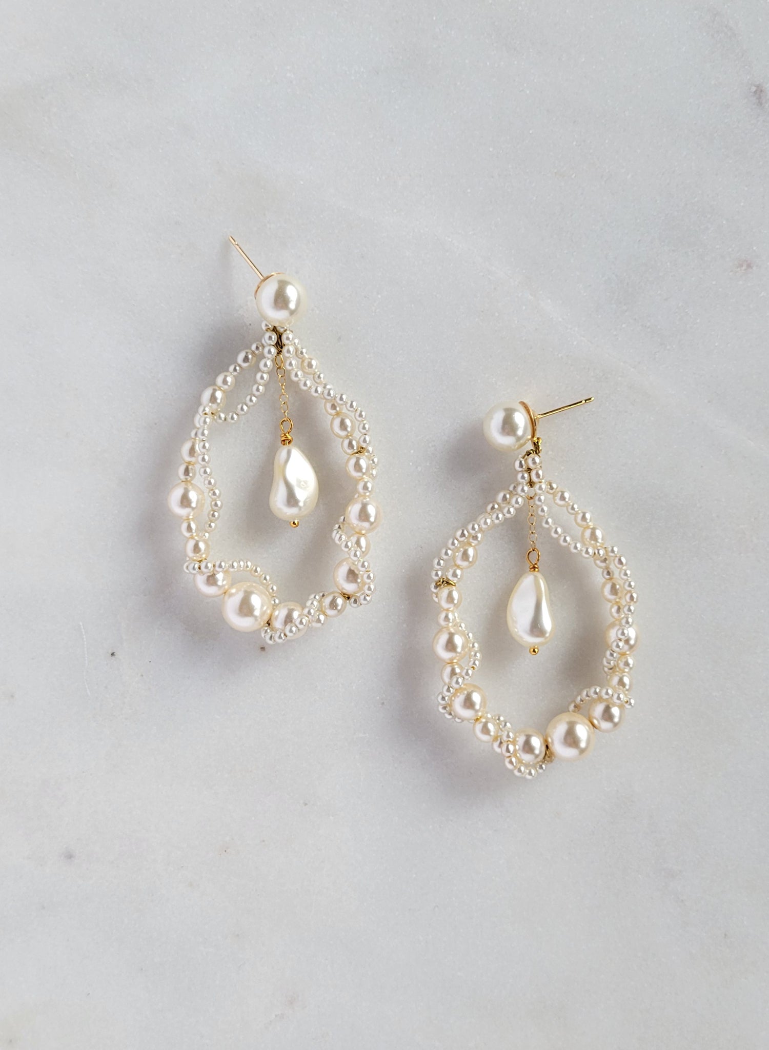 Twisted teardrop bridal pearl earrings, Medium - Style #2653