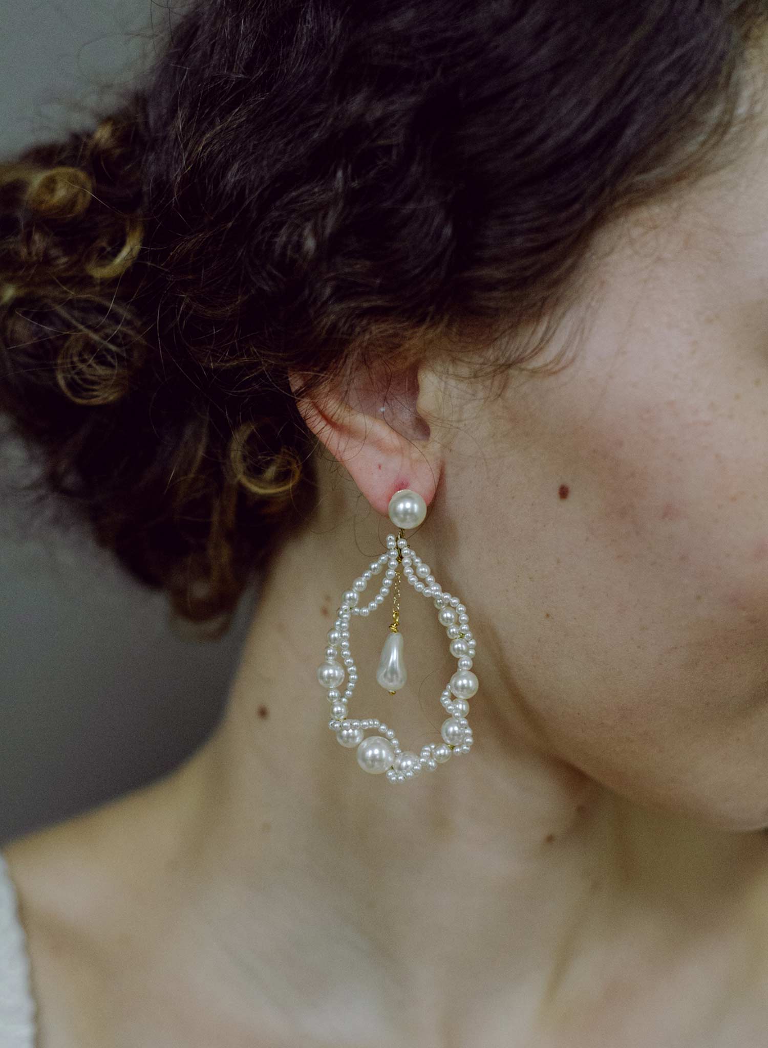 Twisted teardrop bridal pearl earrings, Medium - Style #2653