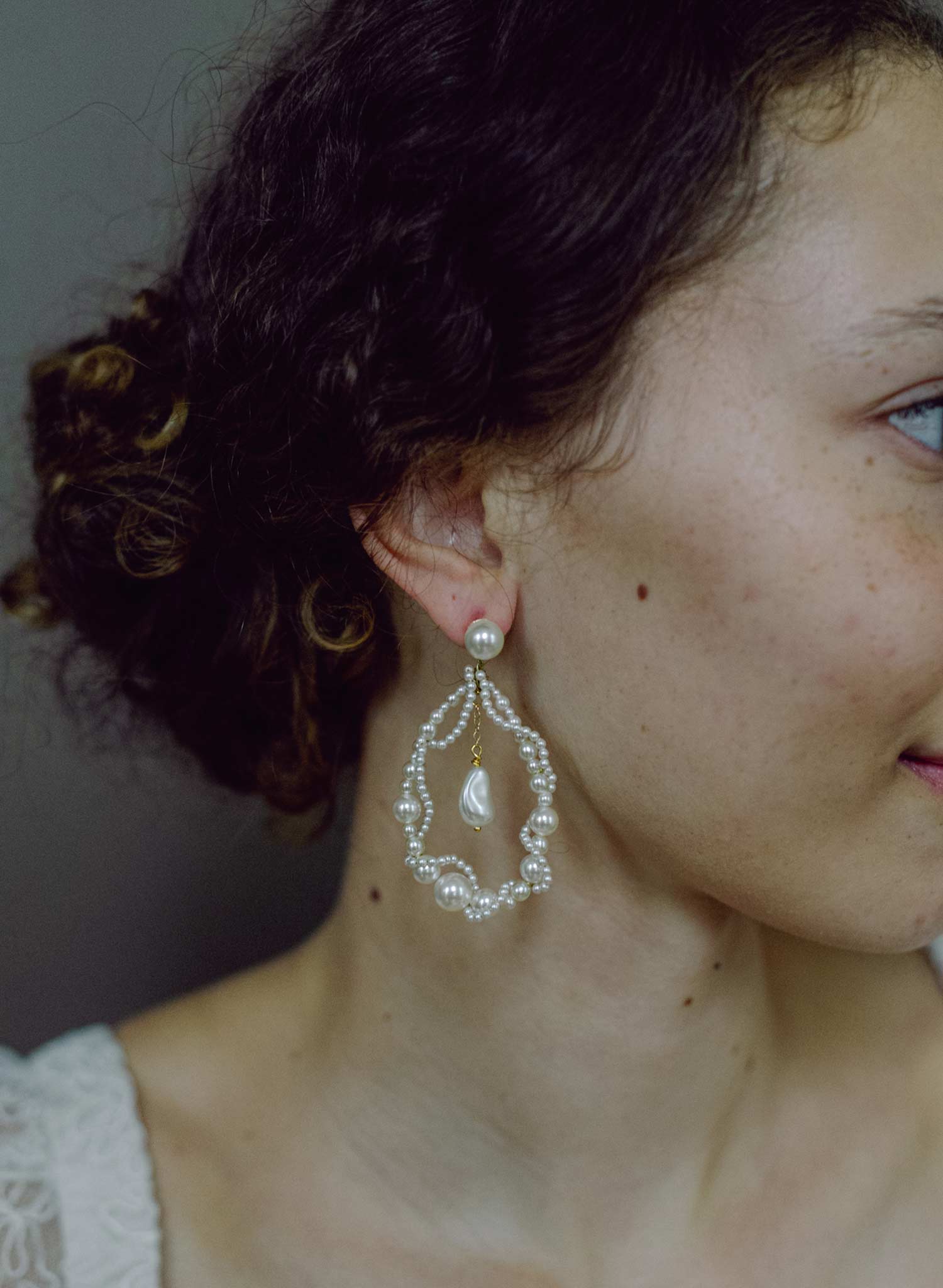 Twisted teardrop bridal pearl earrings, Medium - Style #2653