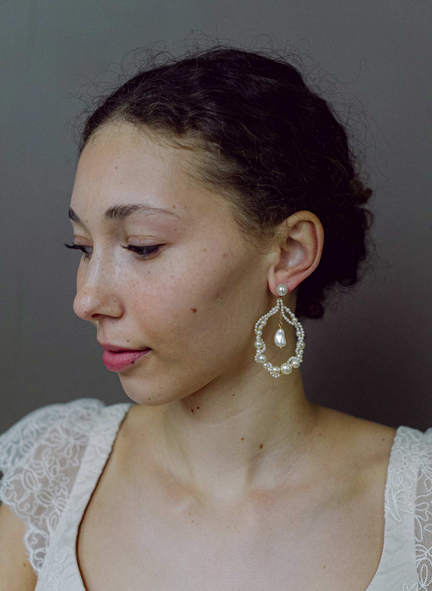 Twisted teardrop bridal pearl earrings, Medium - Style #2653