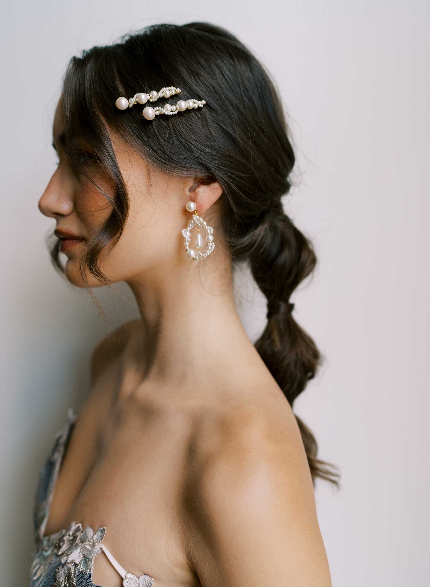 Twisted teardrop bridal pearl earrings, Small - Style #2654