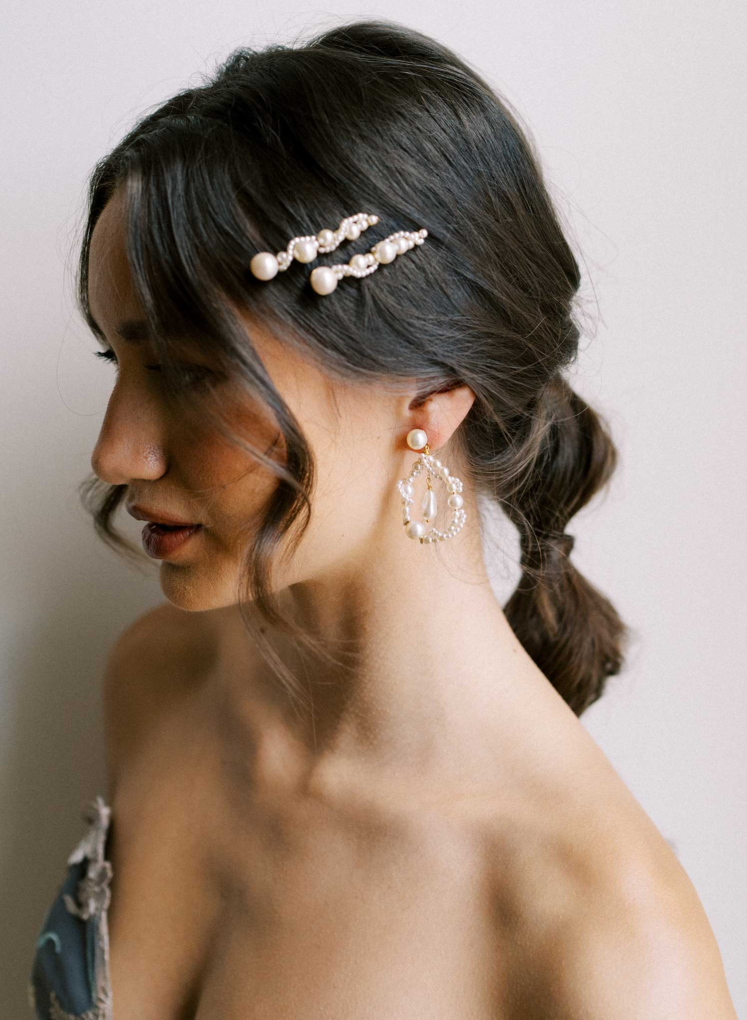 Twisted teardrop bridal pearl earrings, Small - Style #2654