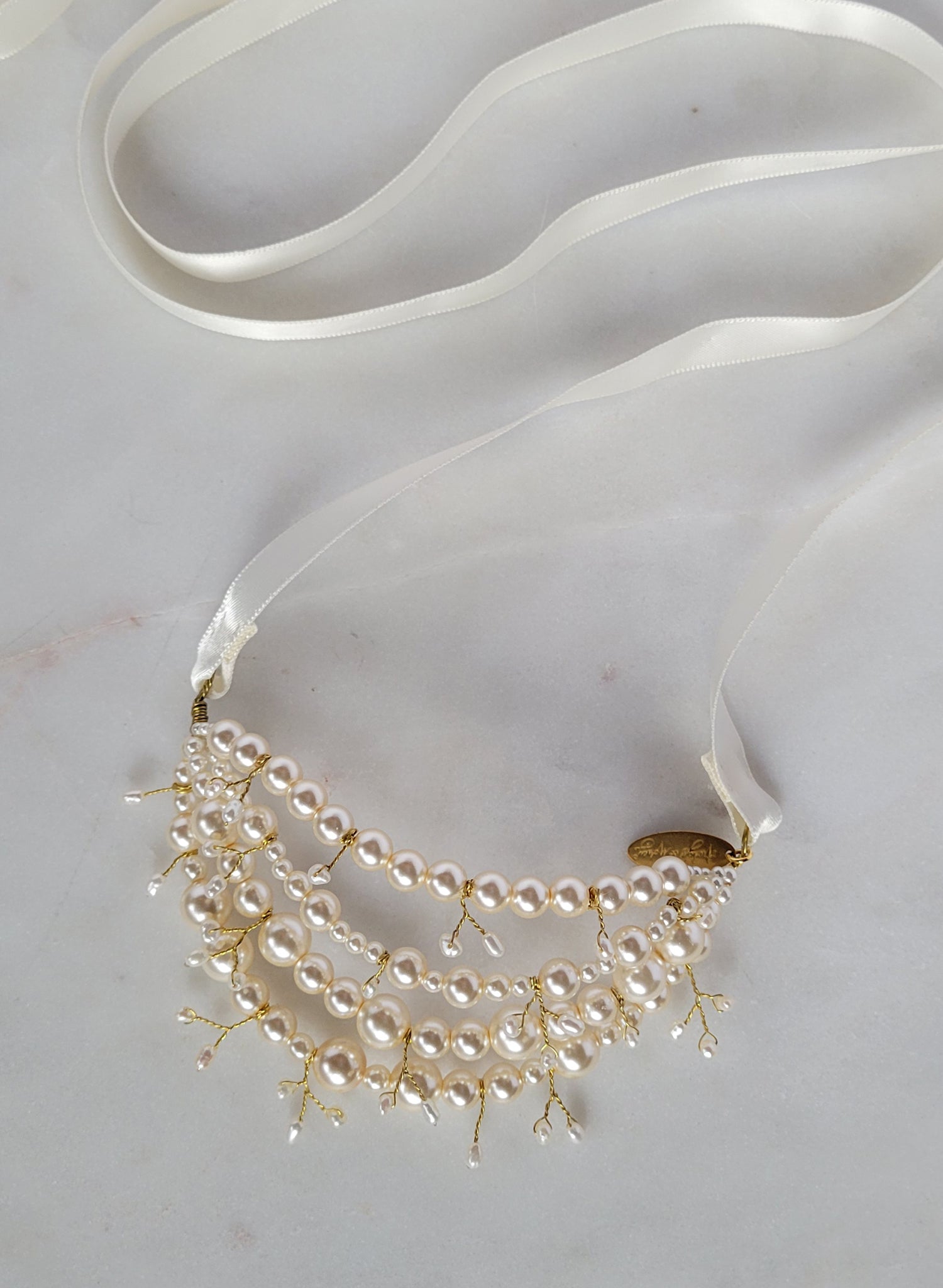 Elegant pearl strand with sprigs, bridal bun wrap - Style #2657