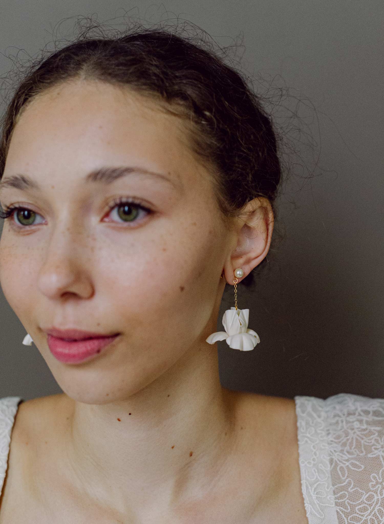 Oversized clay iris flower earrings - Style #2660