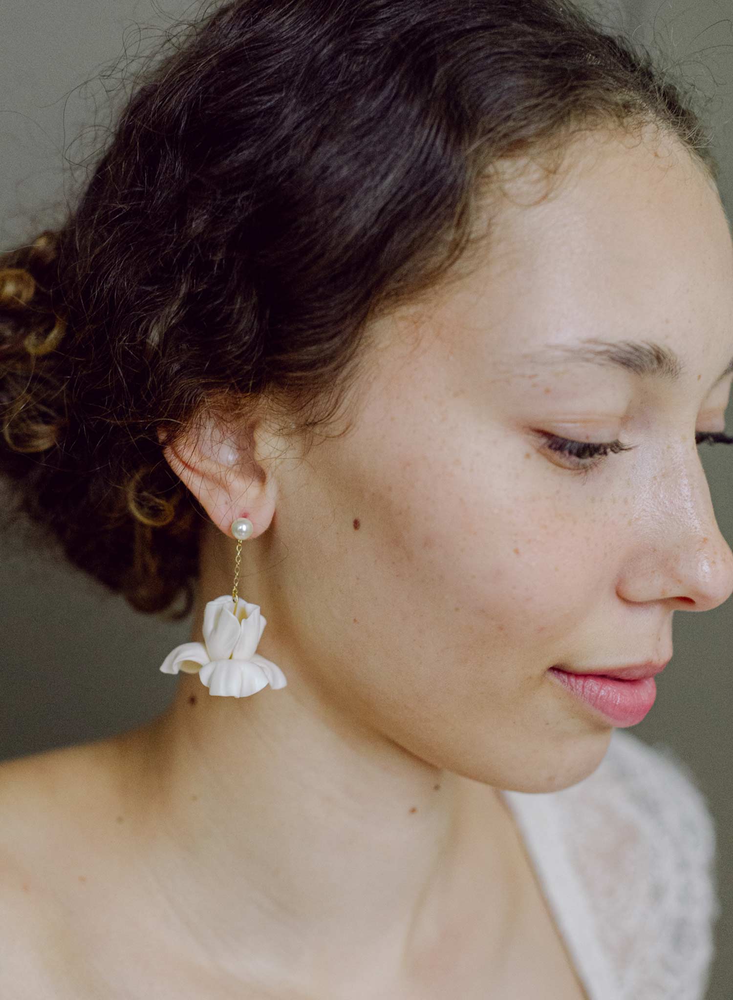 Oversized clay iris flower earrings - Style #2660