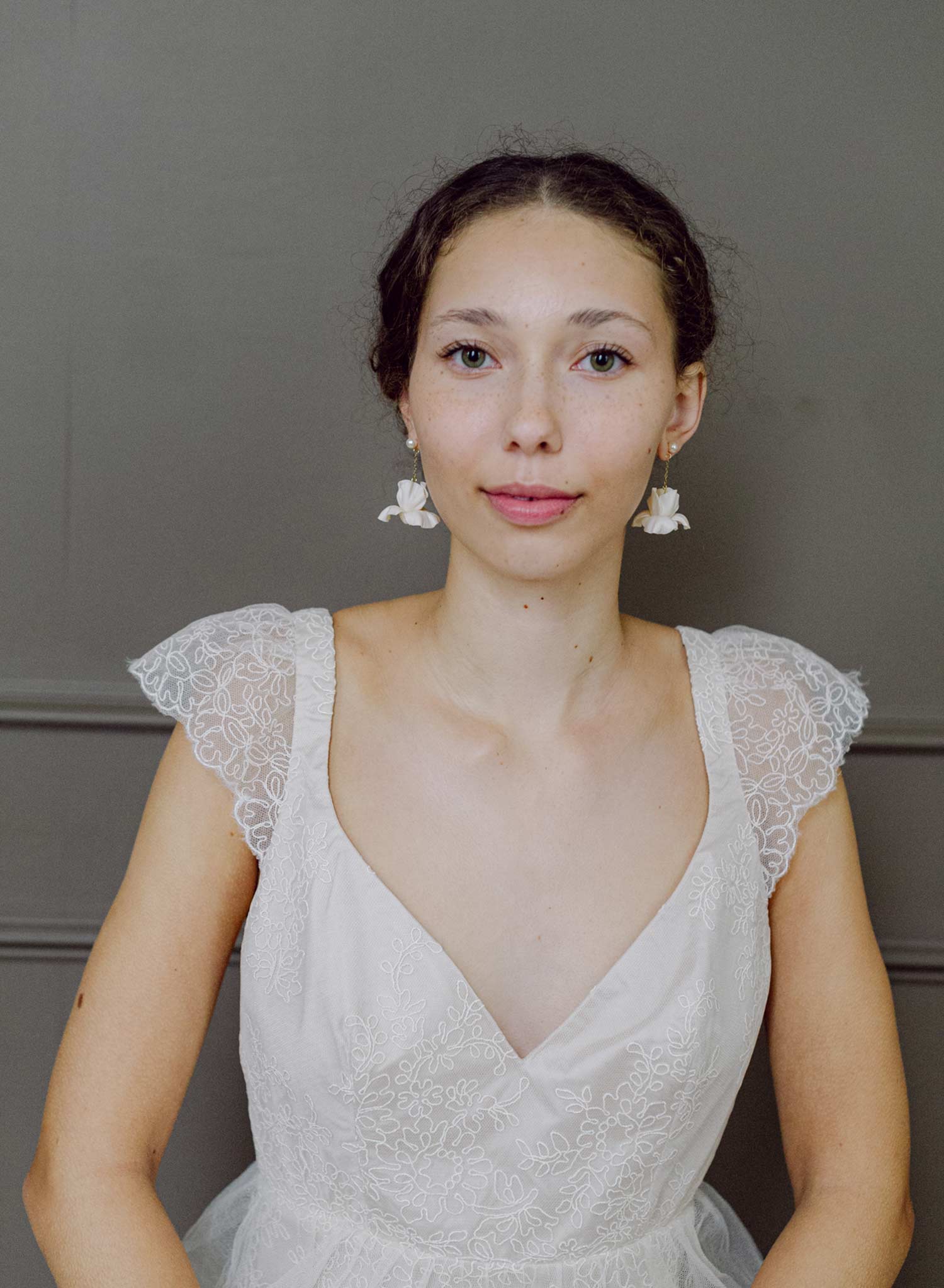 Oversized clay iris flower earrings - Style #2660