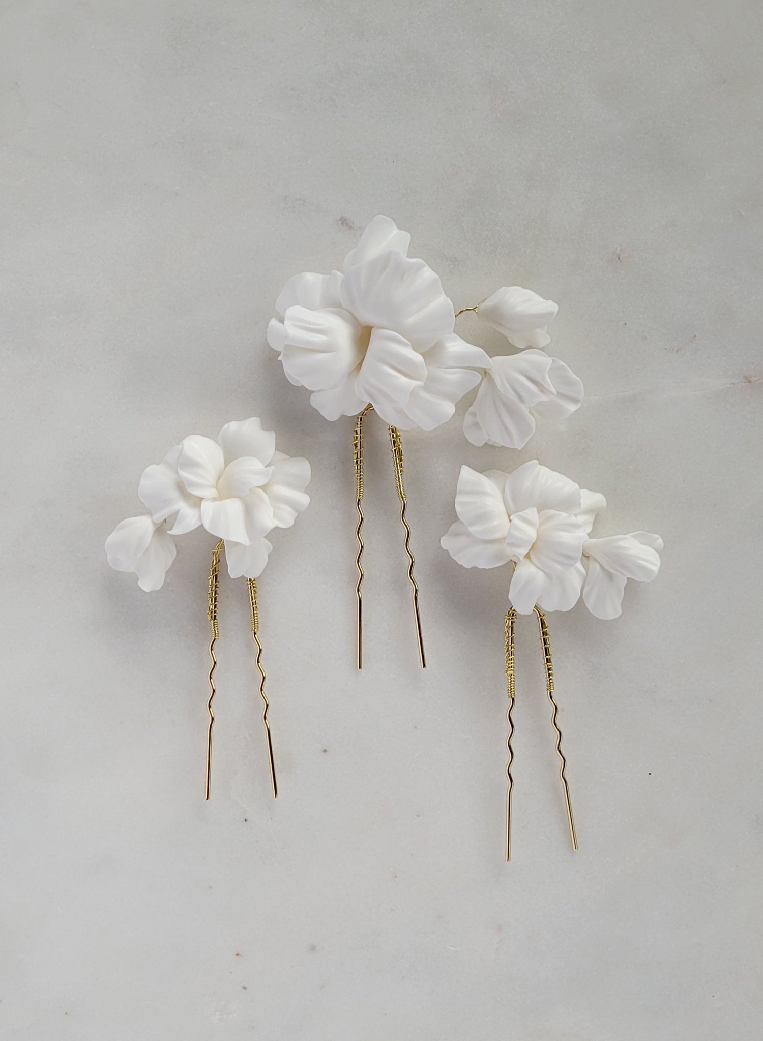 Abstract matte orchid bridal hair pin set of 3 - Style #2663