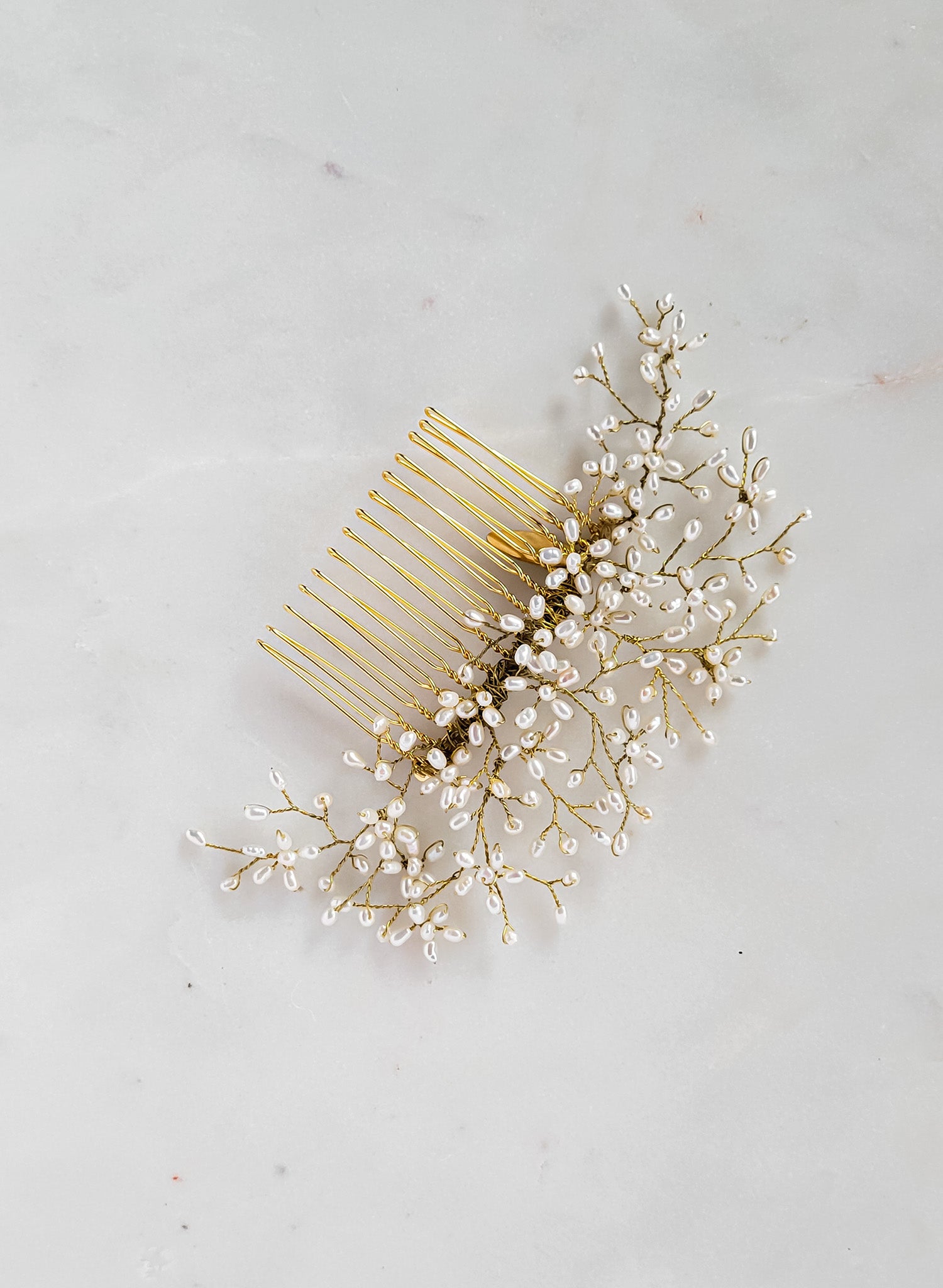 Baby's breath freshwater pearl hair comb - Style #2672