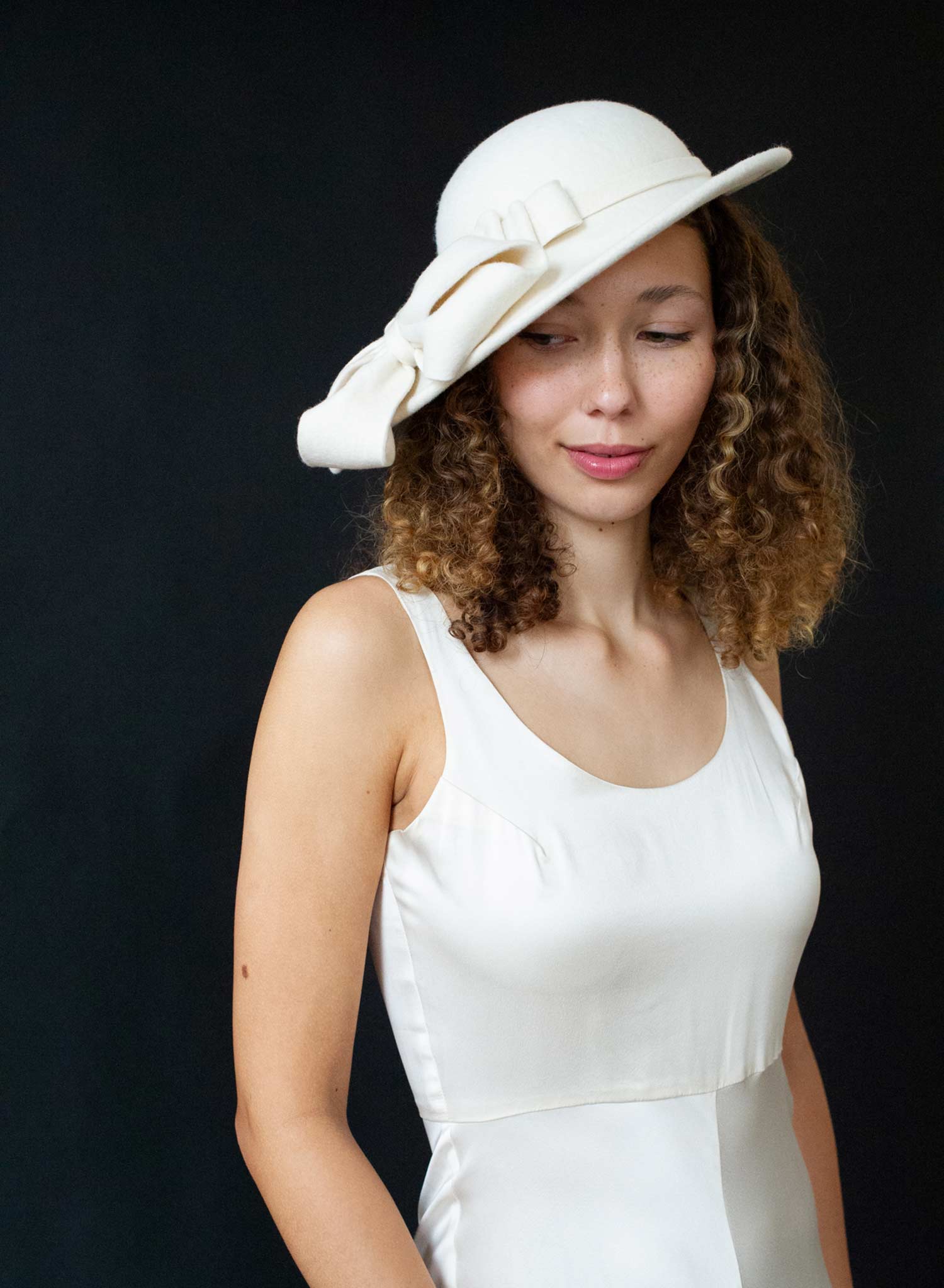 Bridal sloping wool hat with cascading bows - Style #2677