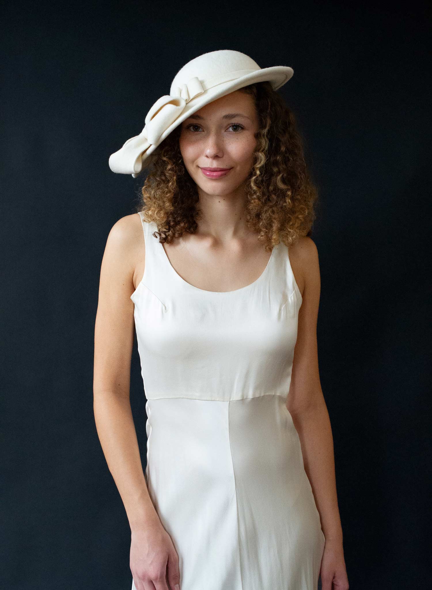 Bridal sloping wool hat with cascading bows - Style #2677